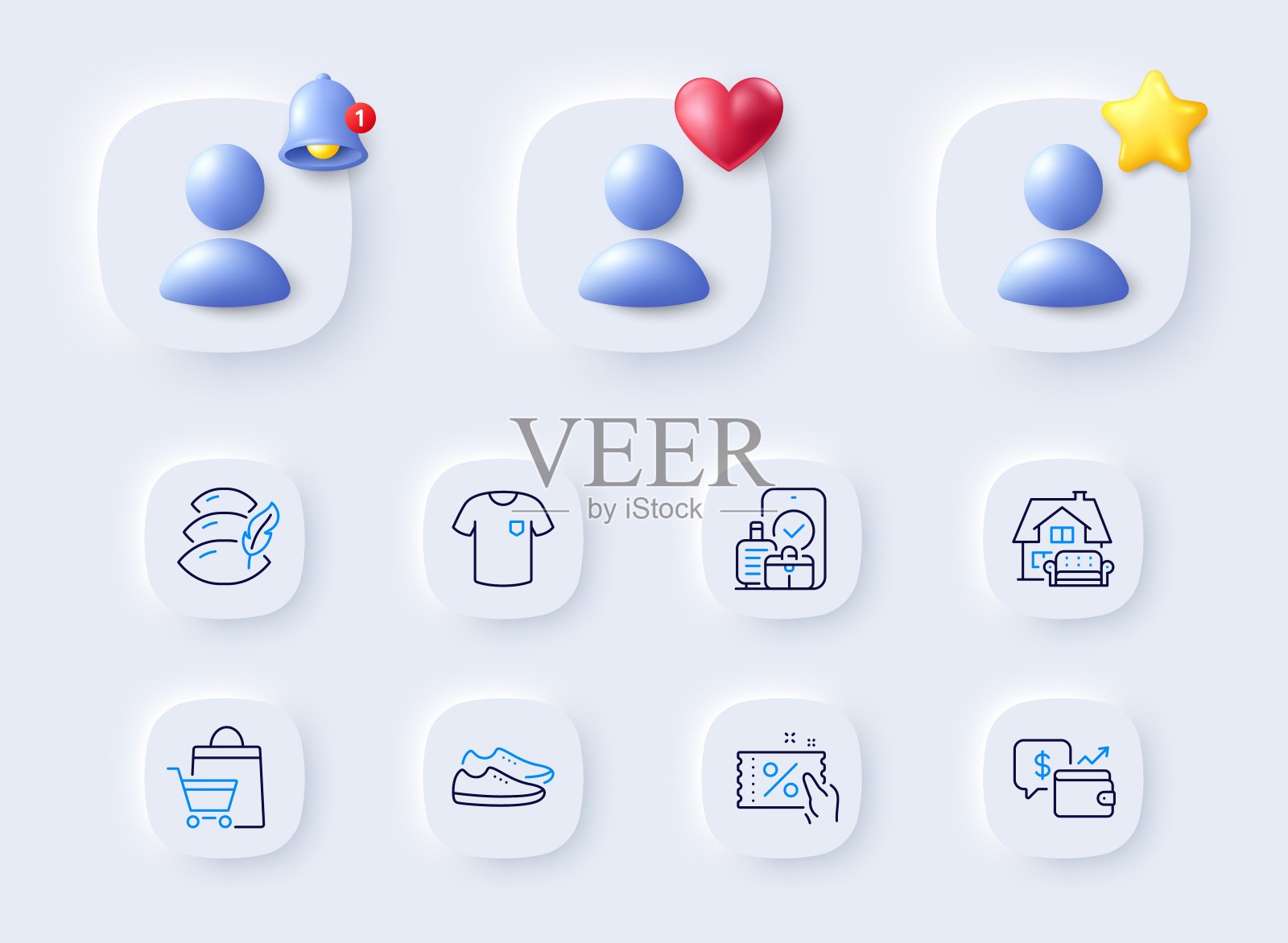 t恤，折扣券和枕头线图标。对于web应用程序，打印。向量插画图片素材