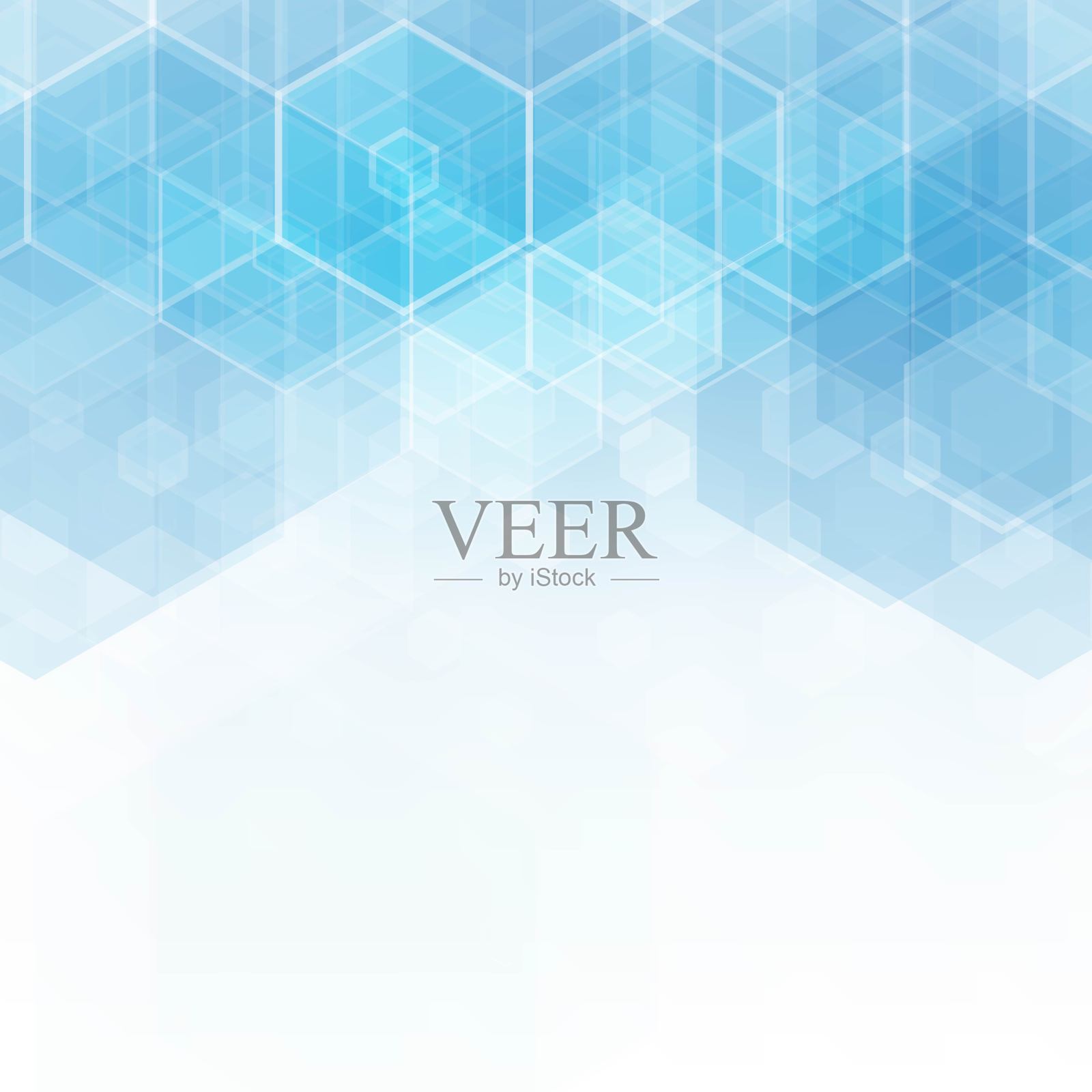 抽象几何六边形图案蓝色背景，创意设计模板，矢量插图。每股收益10插画图片素材