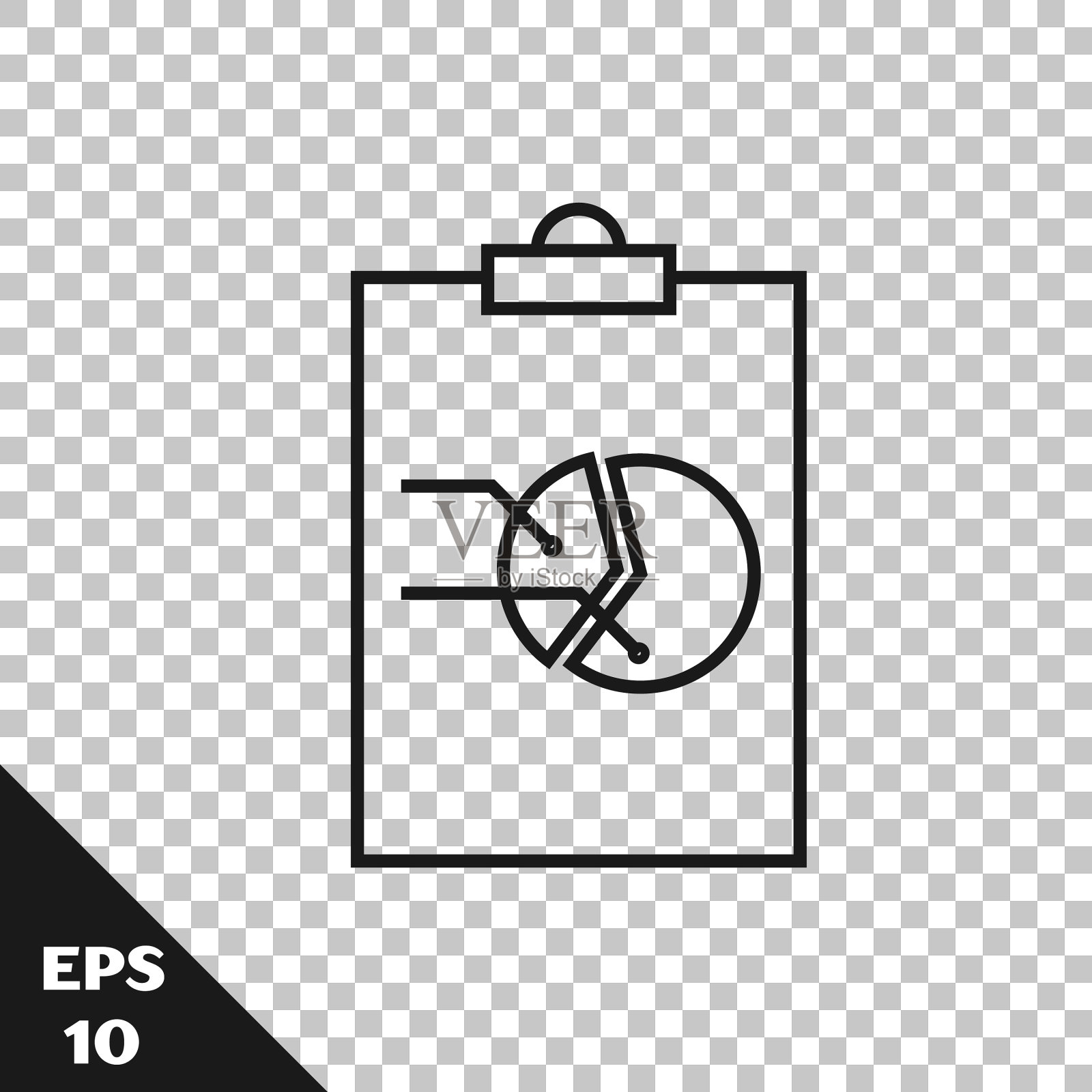 带有图表图标的黑线剪贴板插画图片素材