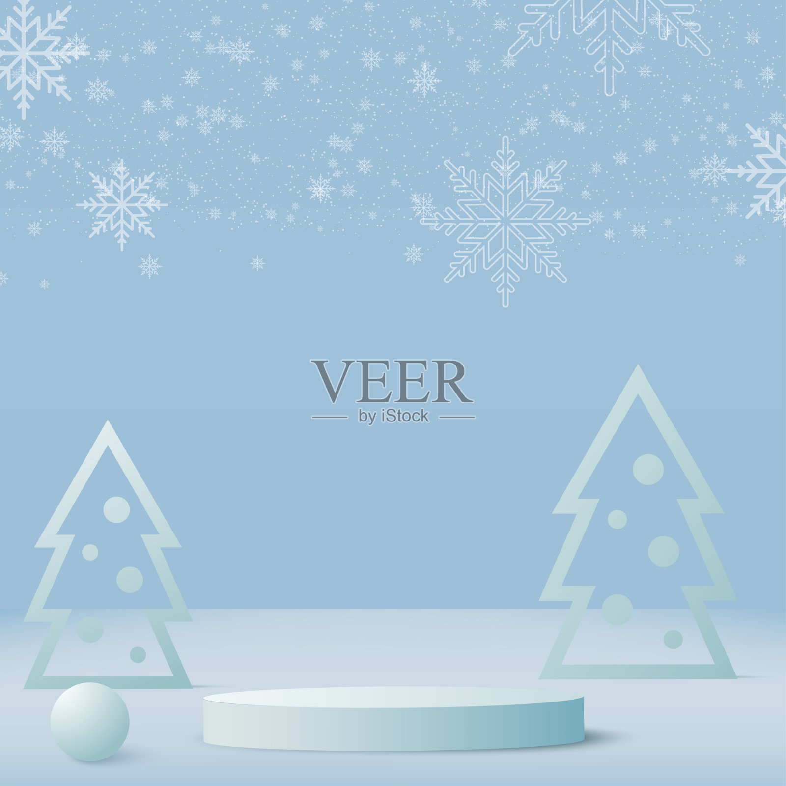 新年快乐的背景有讲台和雪花。向量插画图片素材