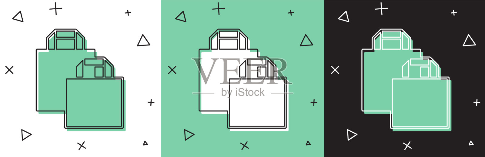 集纸购物袋图标隔离于白色和插画图片素材