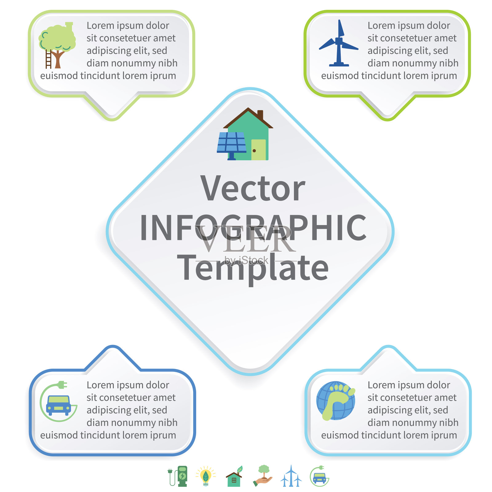 信息图形模板与环境元素在一个透明插画图片素材