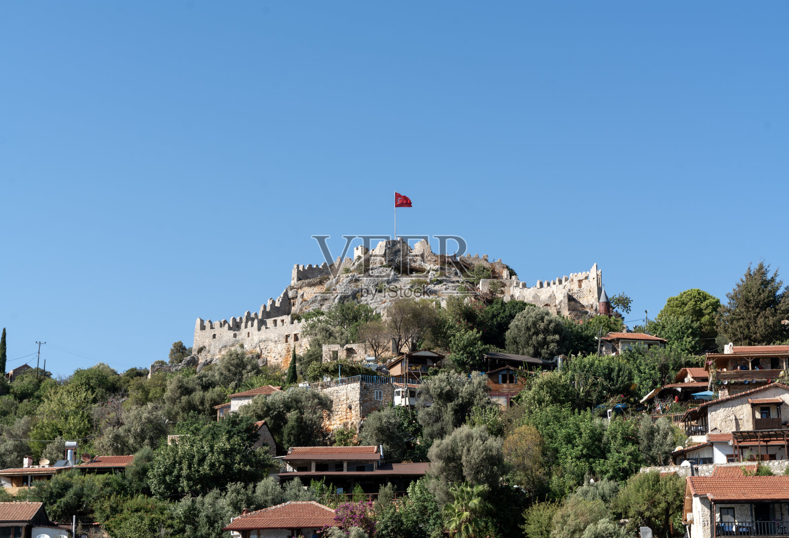 卡列科-西梅纳的城市景观，西梅纳城堡的鸟瞰图，热门的度假胜地照片摄影图片