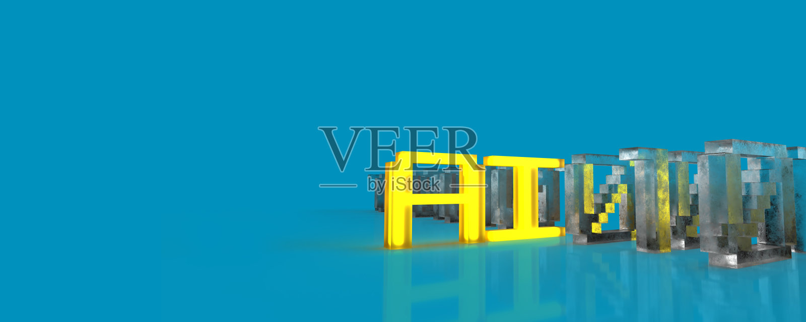 AI黄色发光技术在蓝色背景照片摄影图片