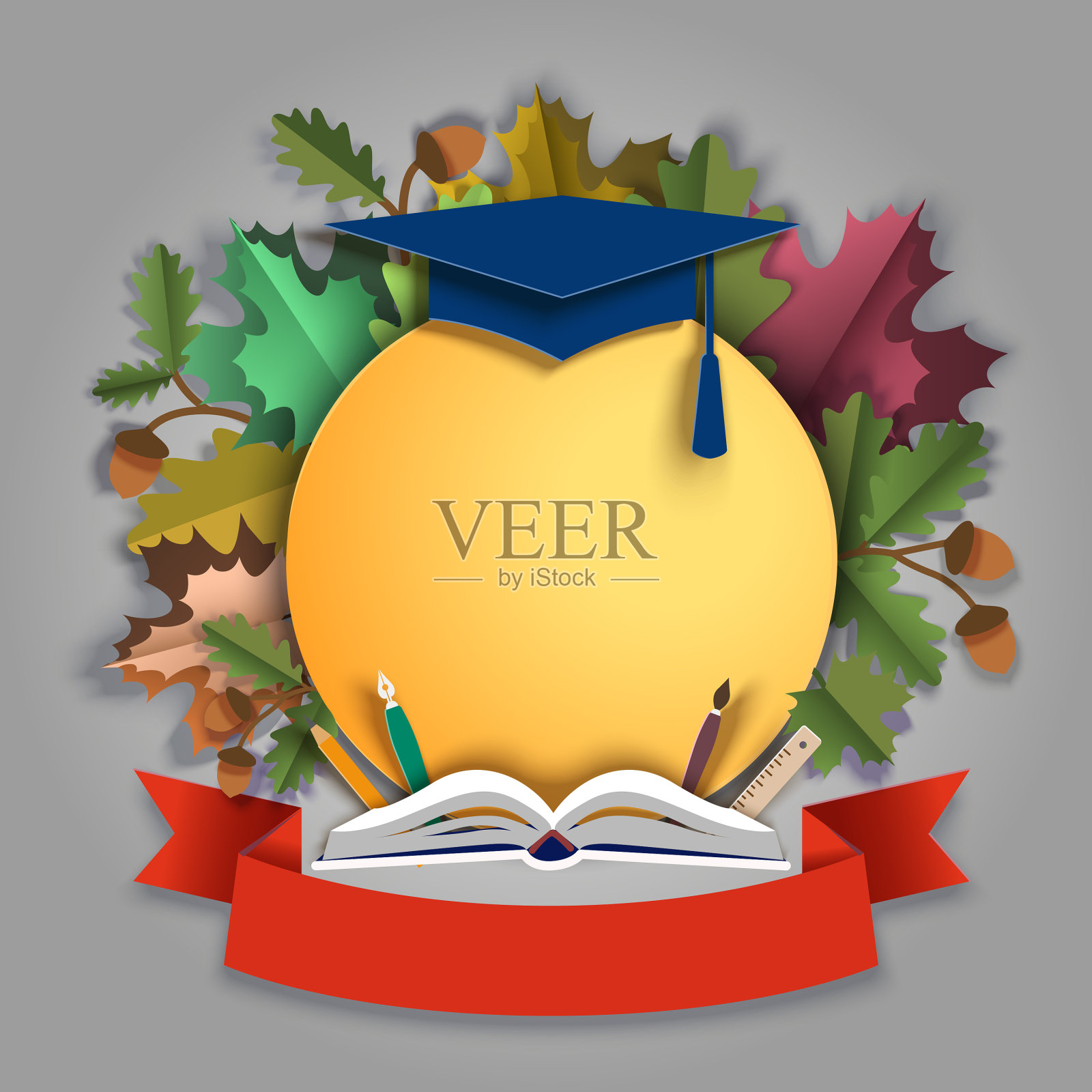 学校海报模板剪纸插画图片素材