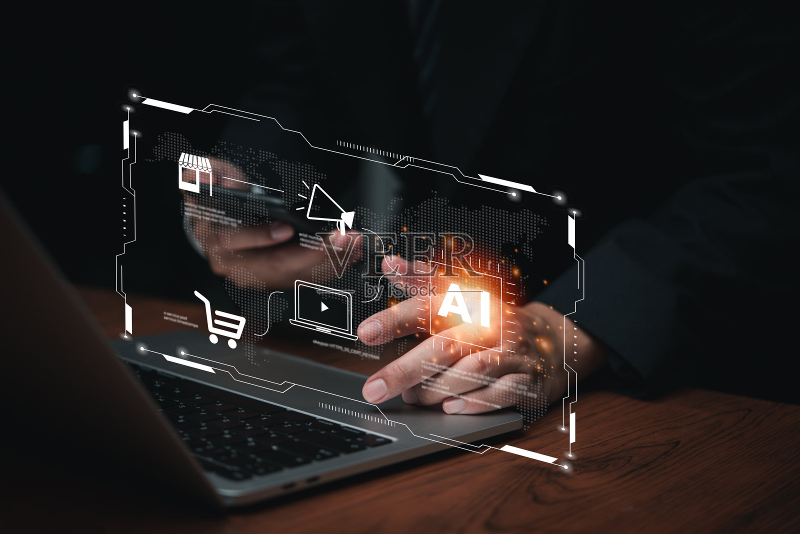 数字AI人工智能技术通信网络。商业物联网物联网大数据营销6.0概念。互联网未来分布式区块链。照片摄影图片