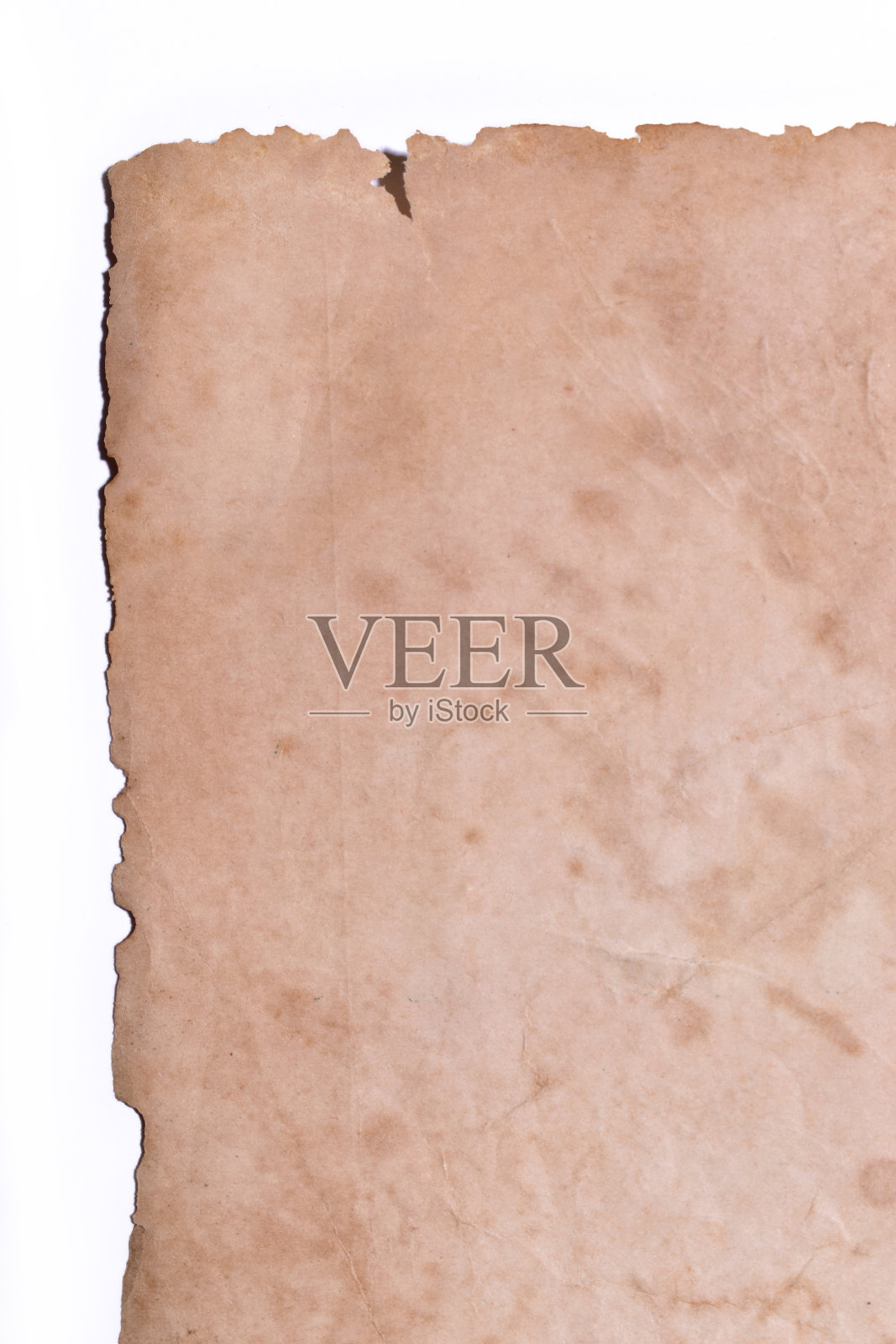 旧的老式牛皮纸在白色的背景，页的纹理设计照片摄影图片