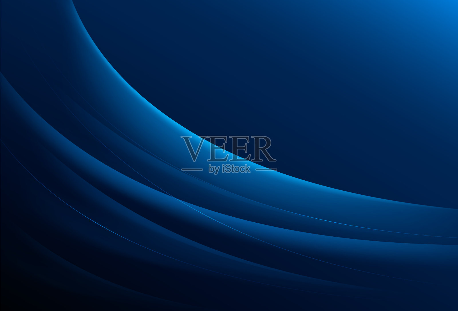 摘要深蓝色背景与光滑闪亮的蓝色曲线。现代蓝色渐变纹理设计。适合商业，横幅，演示，海报，网站，宣传册，传单。矢量图插画图片素材