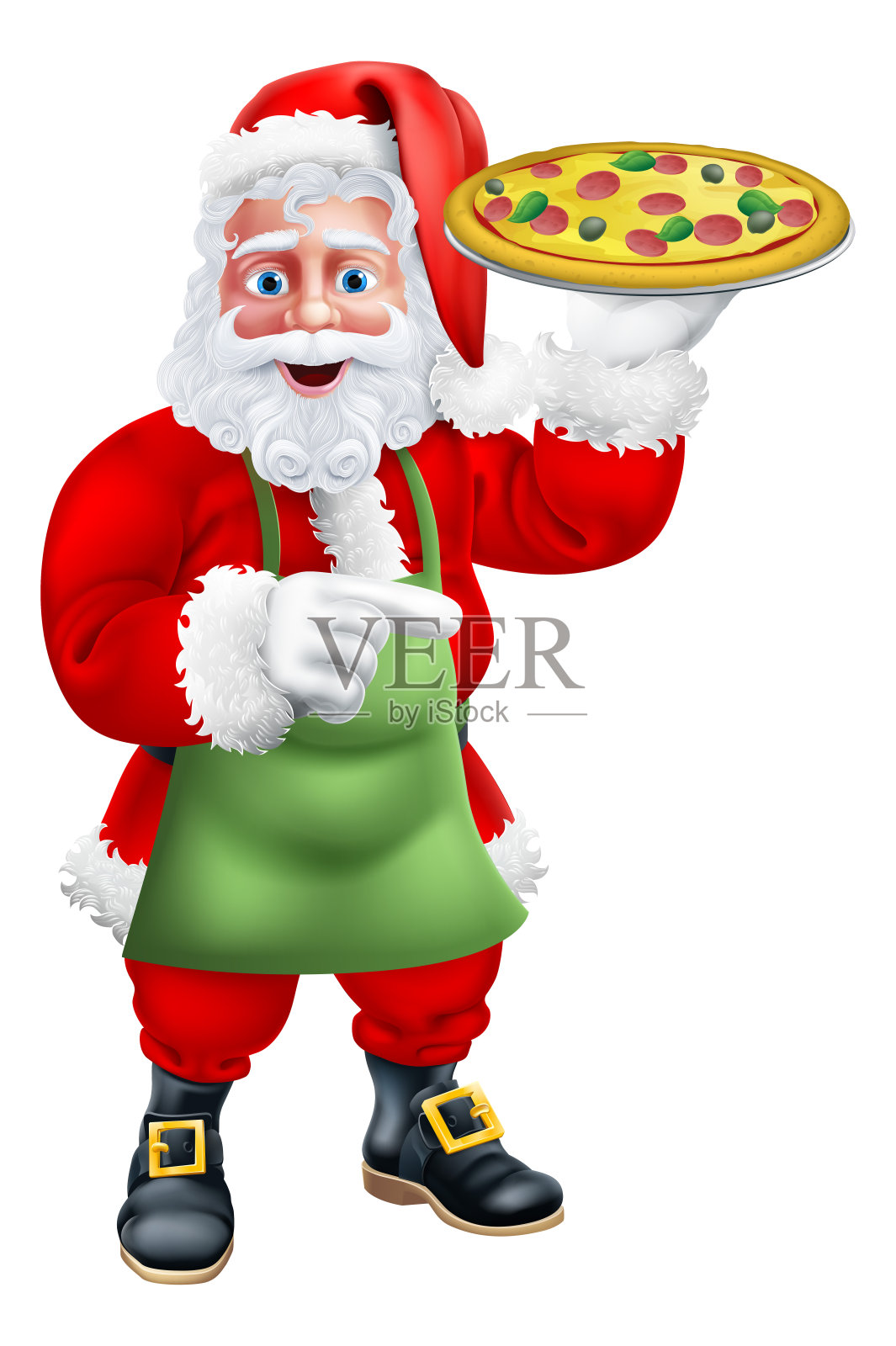 圣诞老人拿着披萨卡通插画图片素材