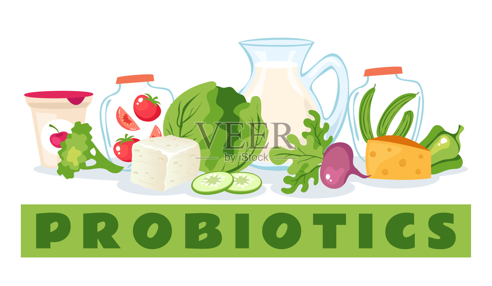 食物益生菌益生元差异健康饮食概念。矢量平面图形设计插图插画图片素材