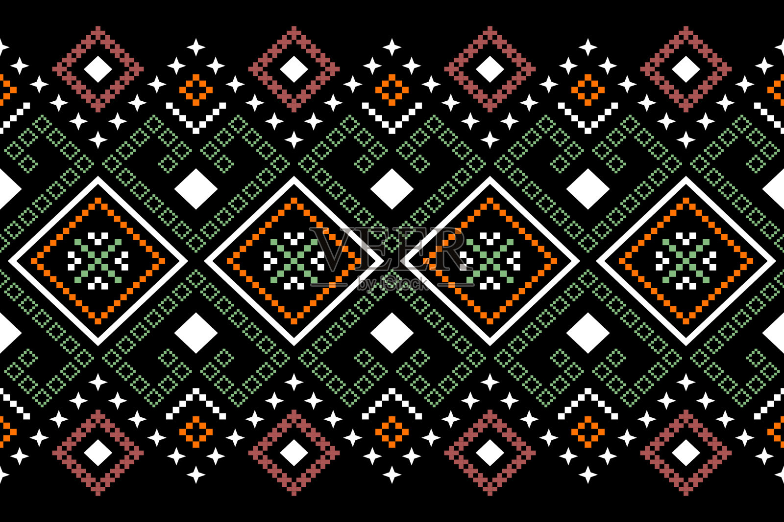 十字绣彩色几何传统民族图案Ikat无缝图案抽象设计插画图片素材