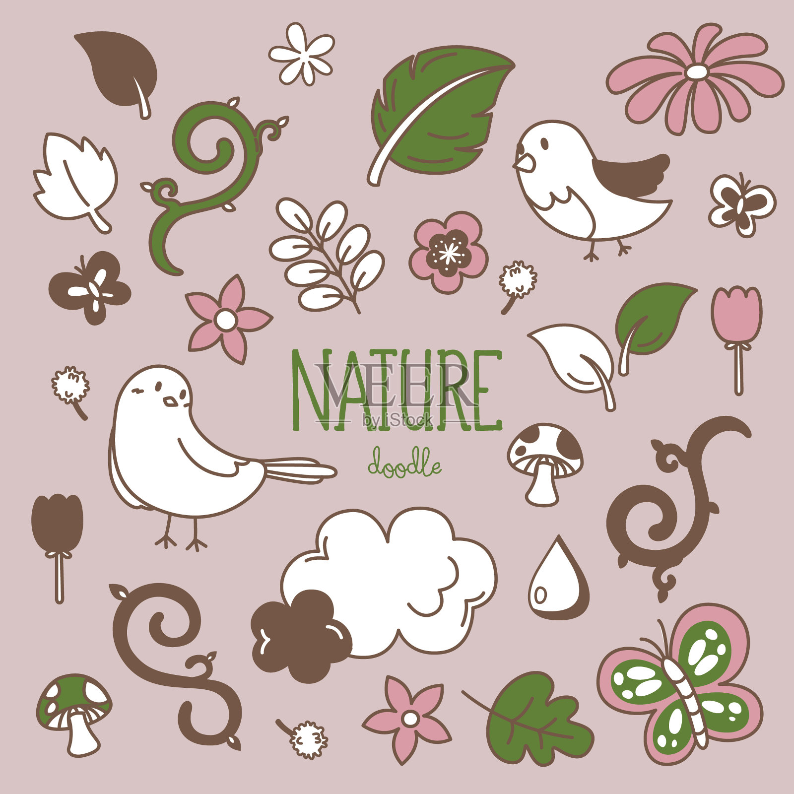 涂鸦自然物体。手绘矢量自然插画。插画图片素材