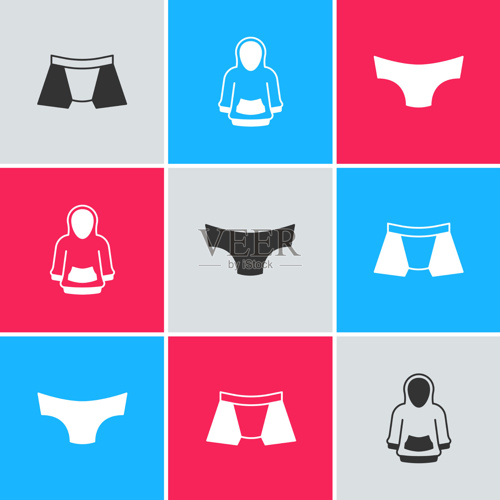 集男士内裤连帽衫和图标插画图片素材