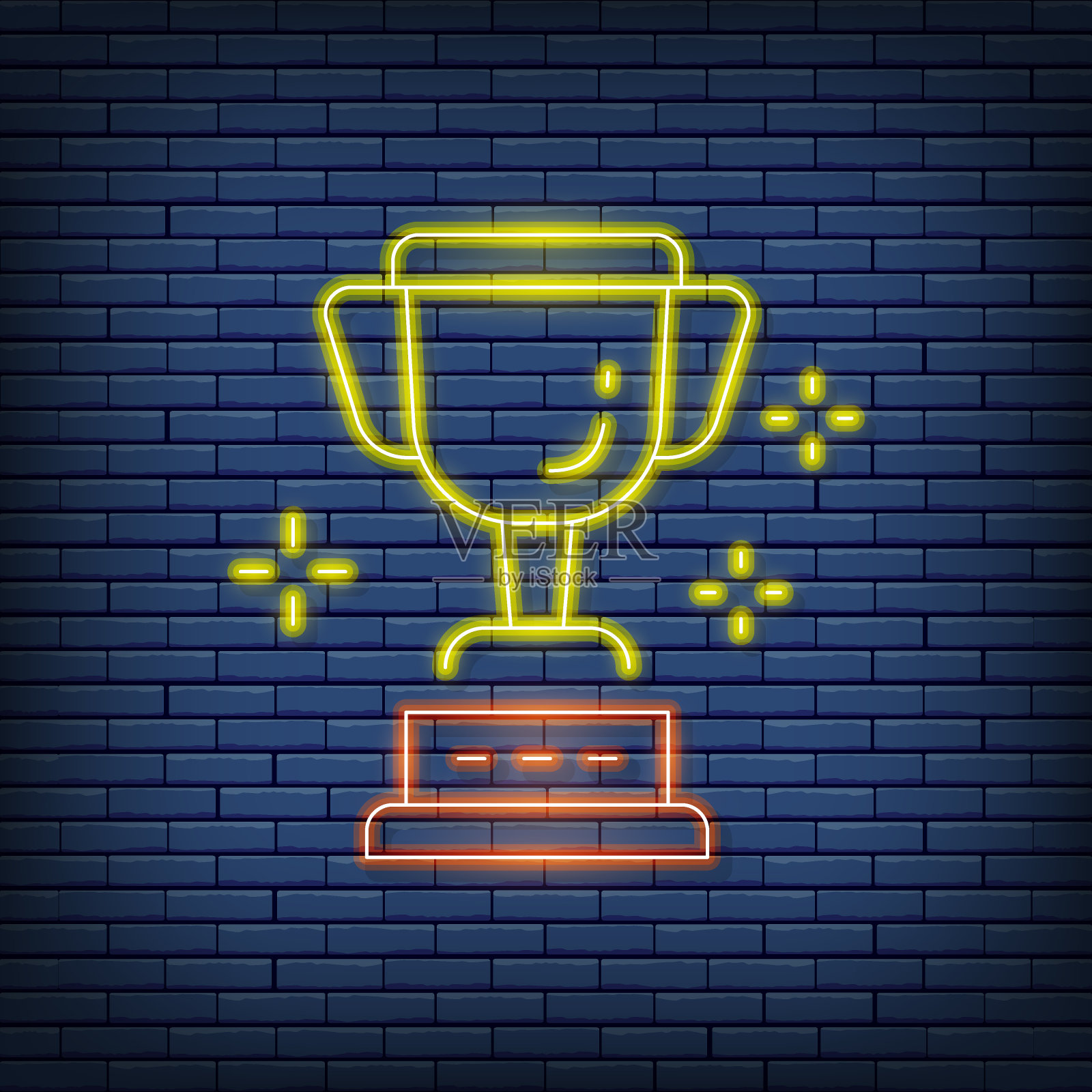 矢量杯，奖杯，霓虹灯奖。矢量插图霓虹灯风格。插画图片素材