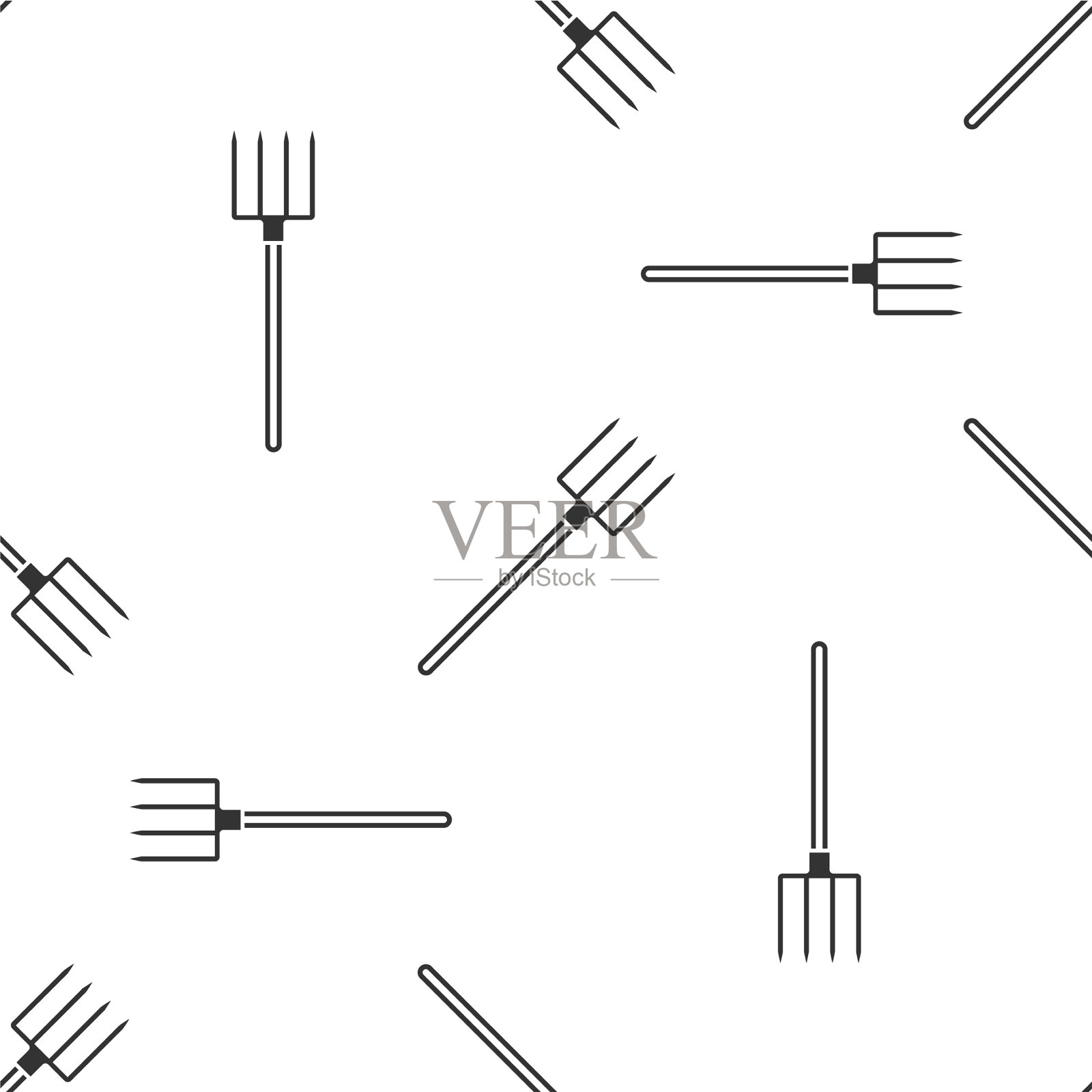 灰色花园干草叉图标隔离无缝插画图片素材