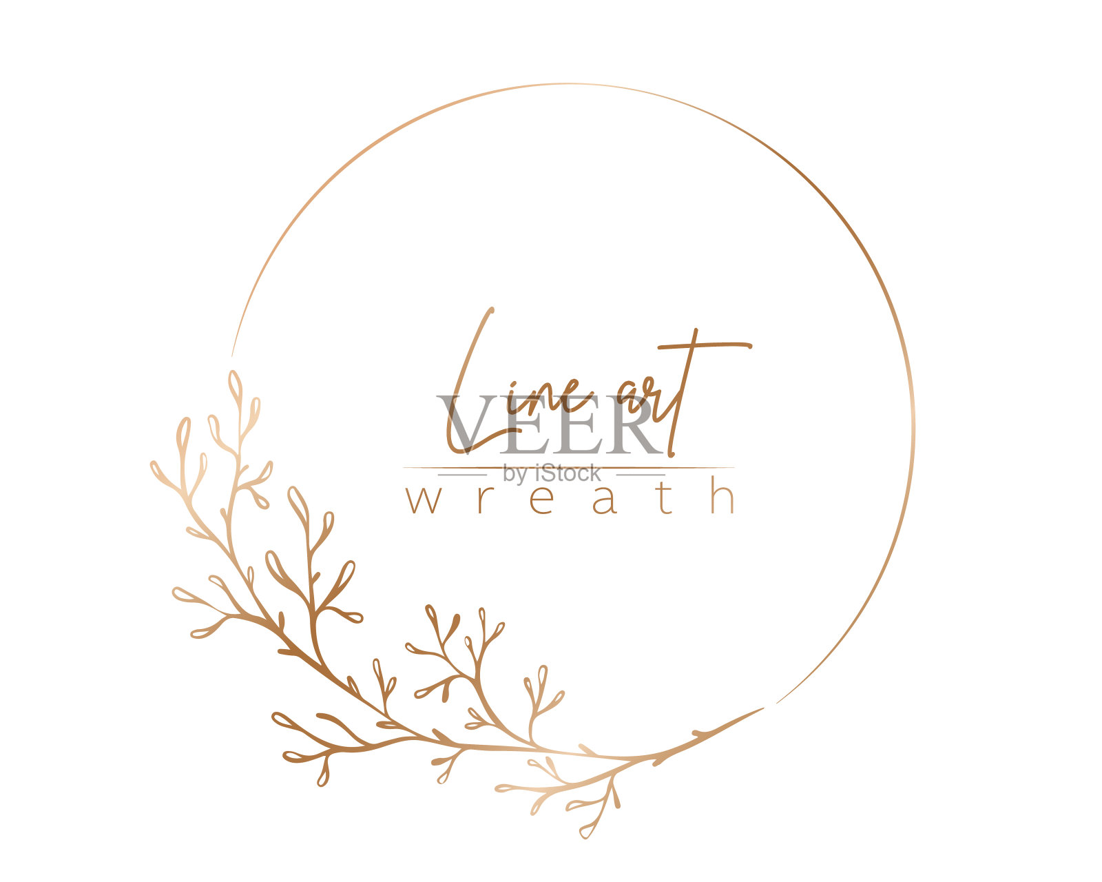 植物金线插图的叶子和树枝花环插画图片素材