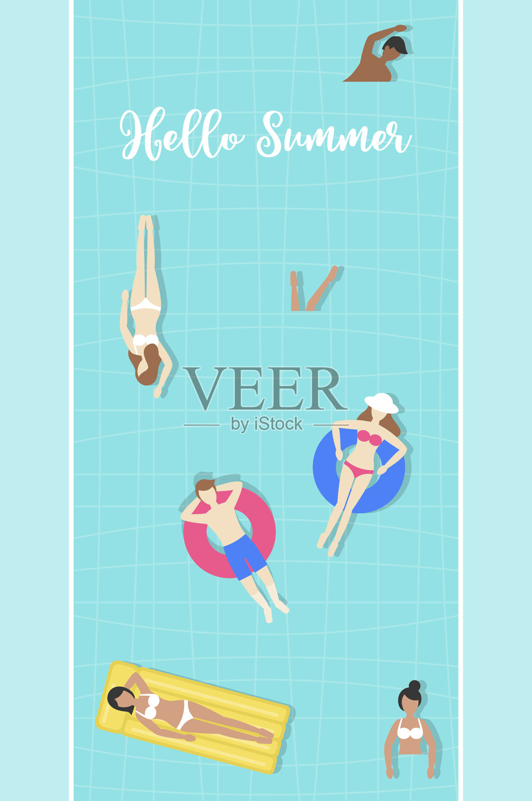 你好，夏天俯瞰游泳池插画图片素材