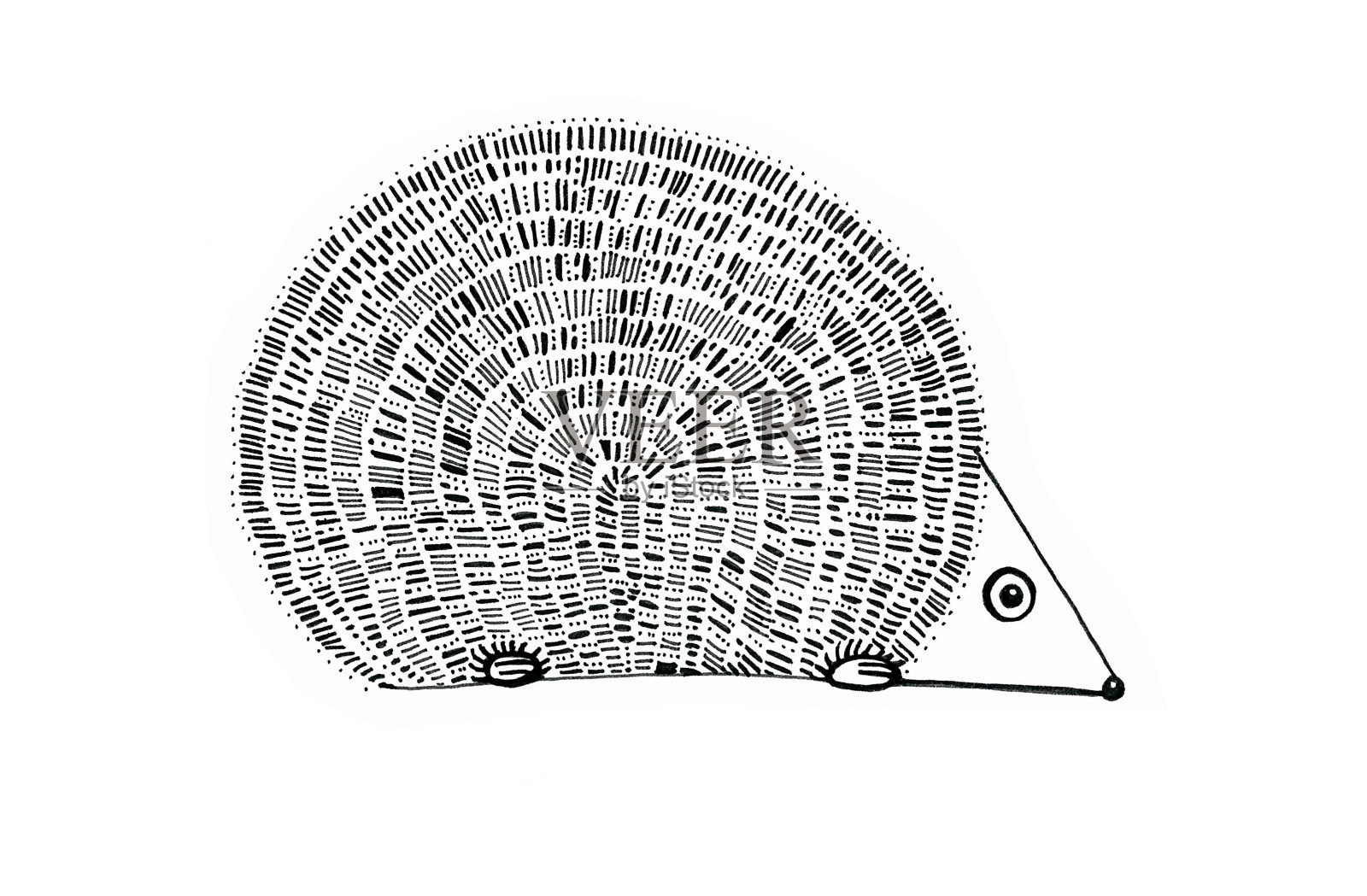 这是一幅在白色背景上孤立的黑色涂鸦风格的刺猬画。插画图片素材