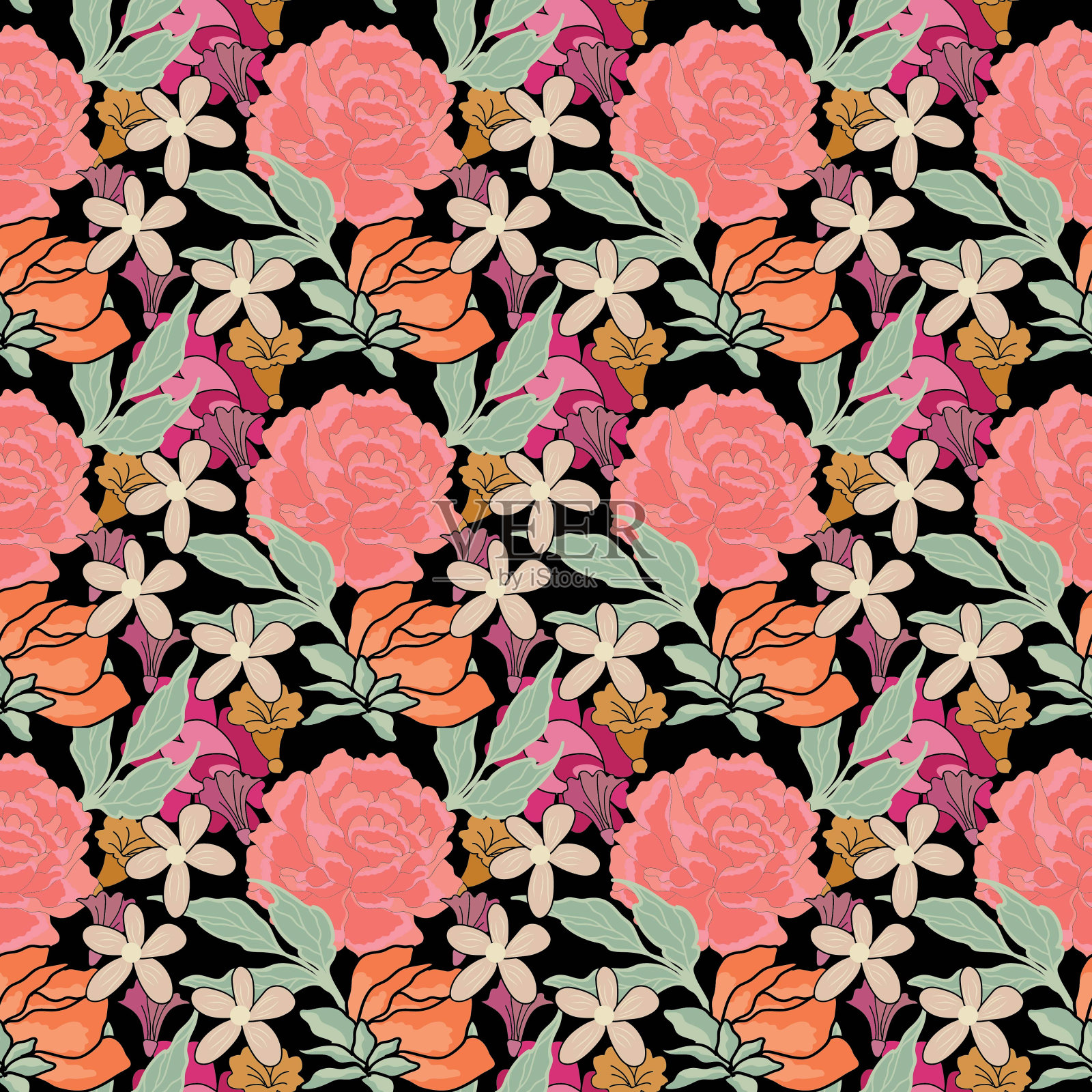 传统花卉图案艺术肌理花墙纸艺术插画图片素材