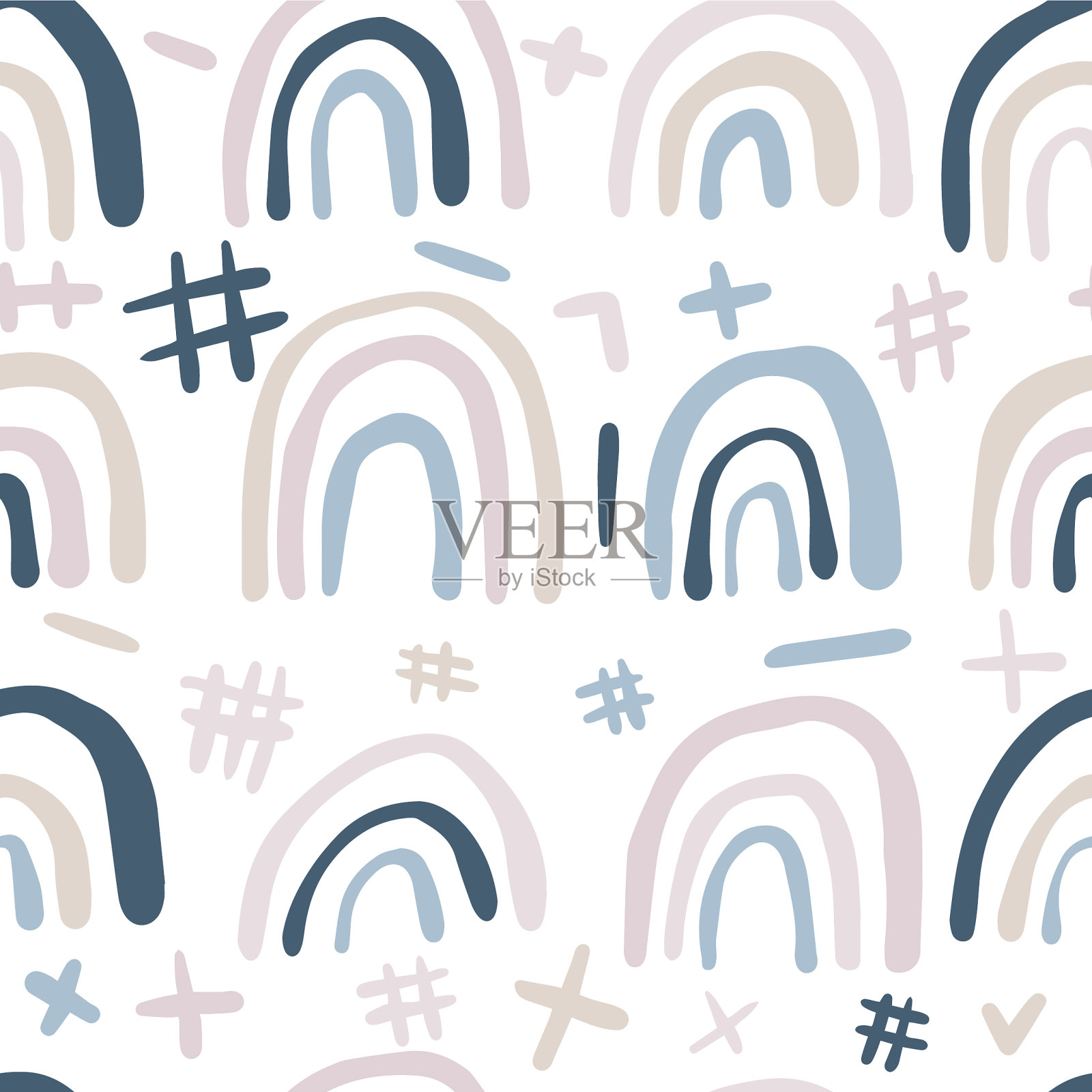 北欧风格的彩虹无缝图案插画图片素材