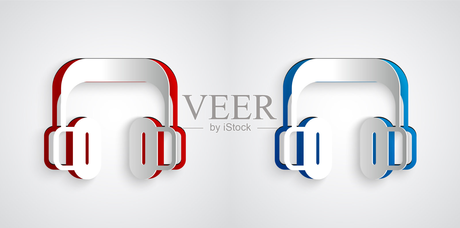 剪纸耳机图标隔离在灰色插画图片素材