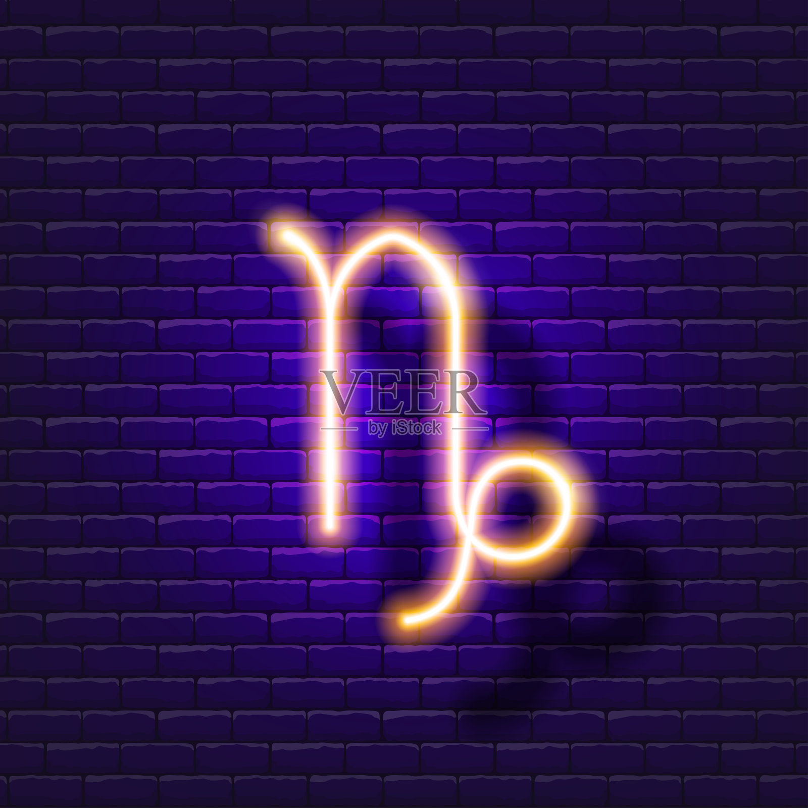 摩羯座星座的霓虹灯图标。占星术中黄道星座发光的象征插画图片素材