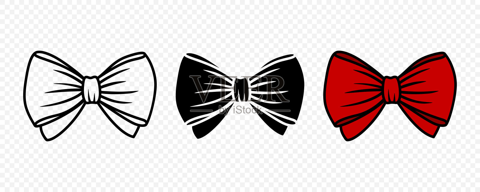矢量卡通领结或礼物弓，剪出并与轮廓图标集隔离。船首设计模板插画图片素材