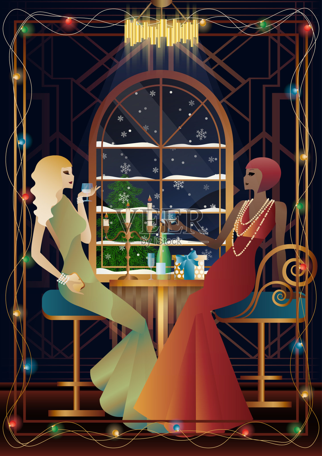 盛装出席节日晚宴的人插画图片素材