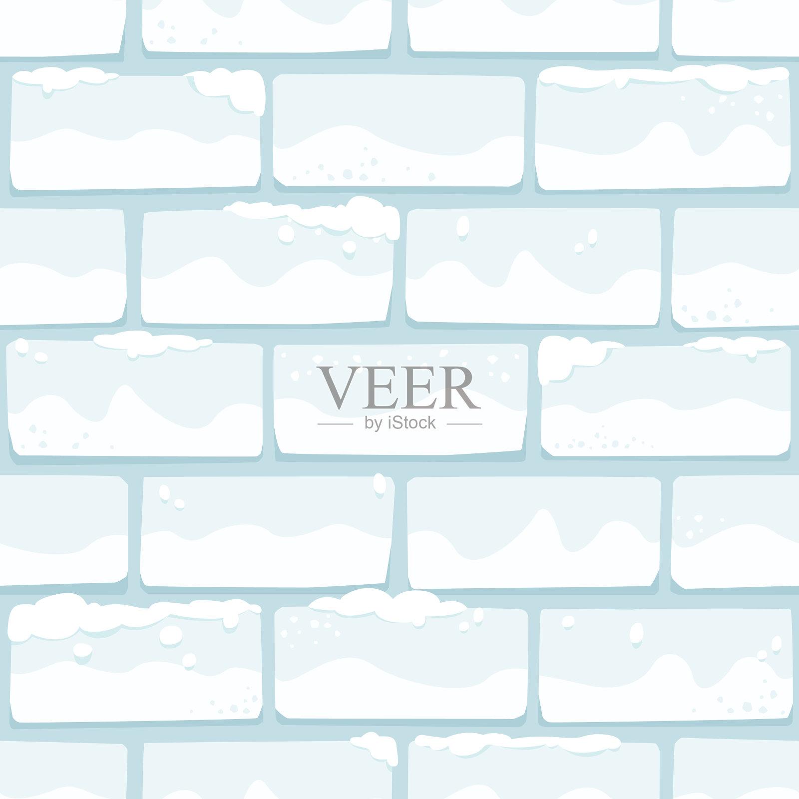 卡通雪覆盖的城堡墙，广场无缝图案，平面设计矢量插画图片素材