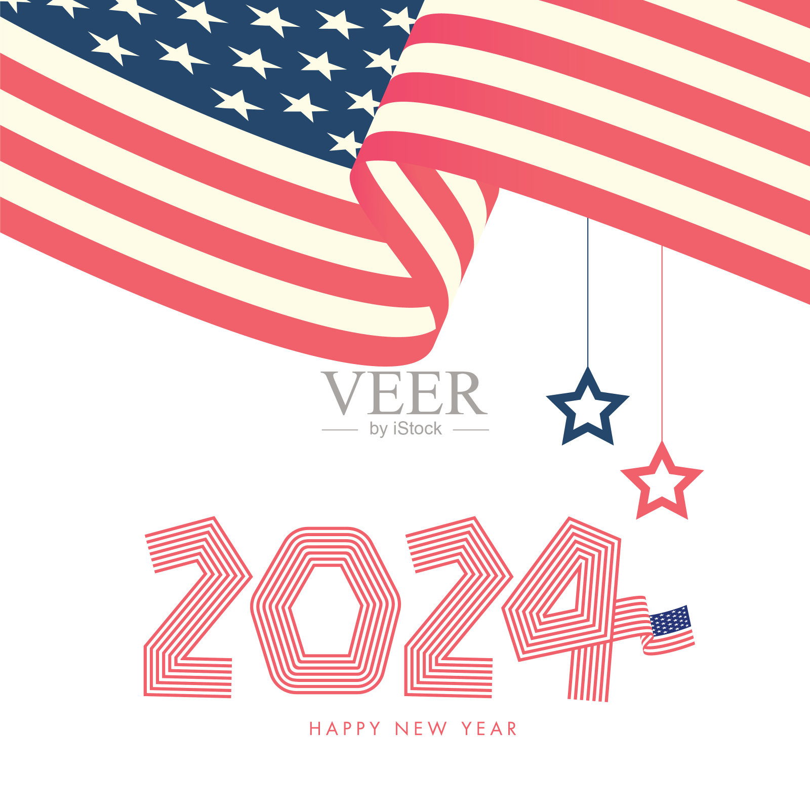 2024年，美国概念车。新年快乐。抽象数字上的背景矢量插图。节日设计贺卡，邀请，日历等矢量股票插图插画图片素材