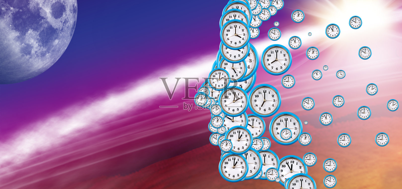 一个人侧面的抽象图像，象征性地由不同大小的表盘组成照片摄影图片