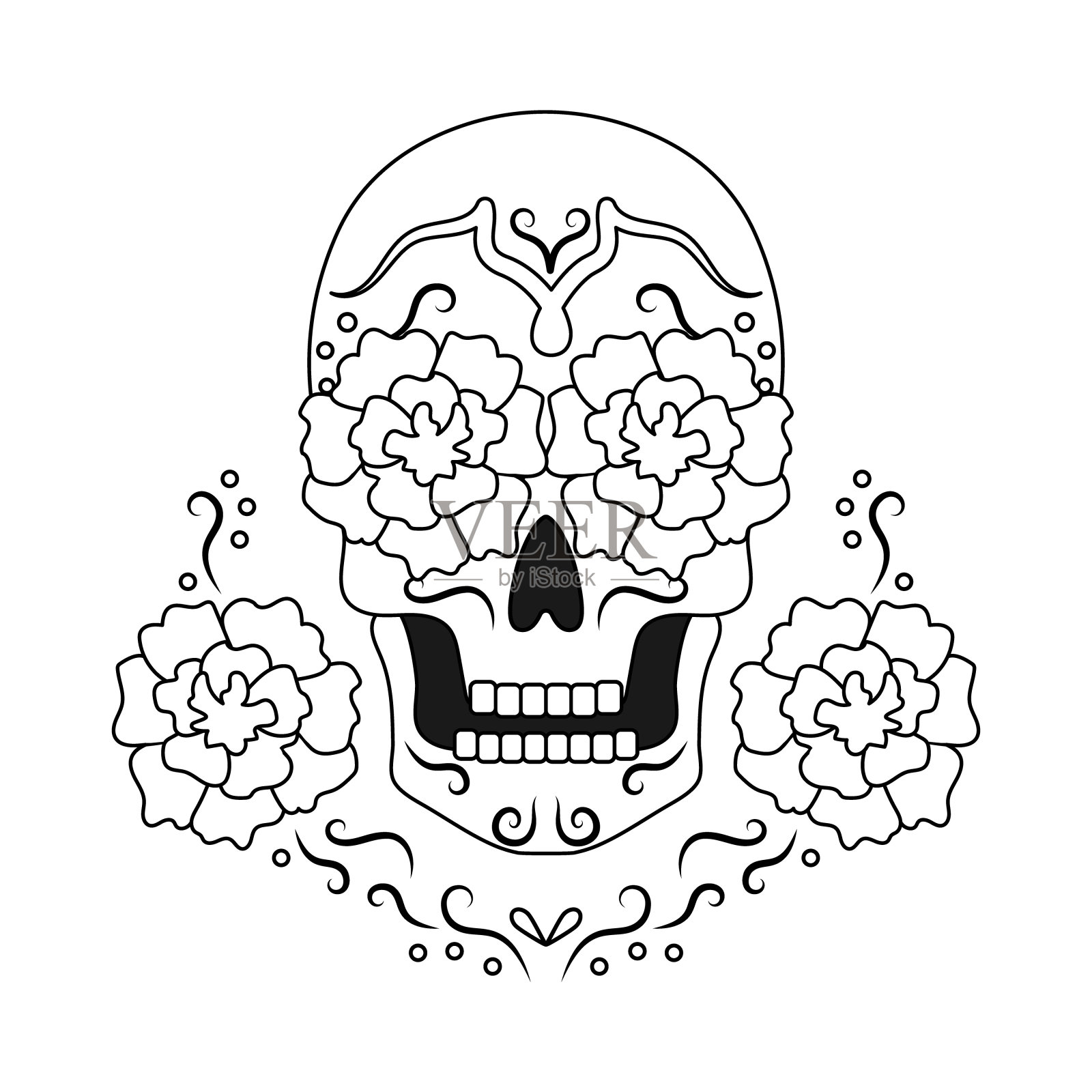 亡灵节黑白矢量着色页插画图片素材