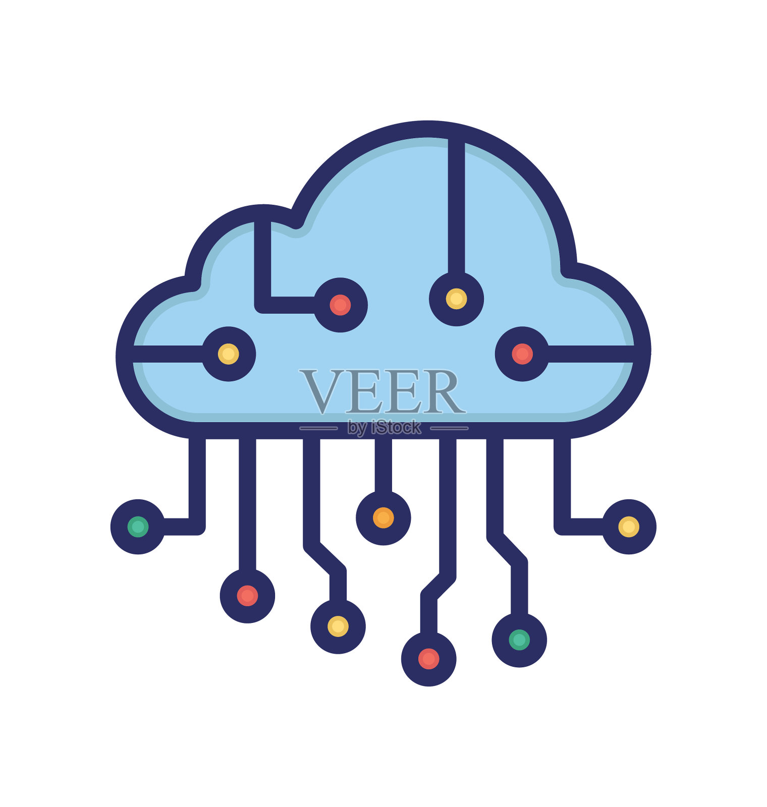 云计算，云技术，云挖掘，计算完全可编辑的矢量图标插画图片素材