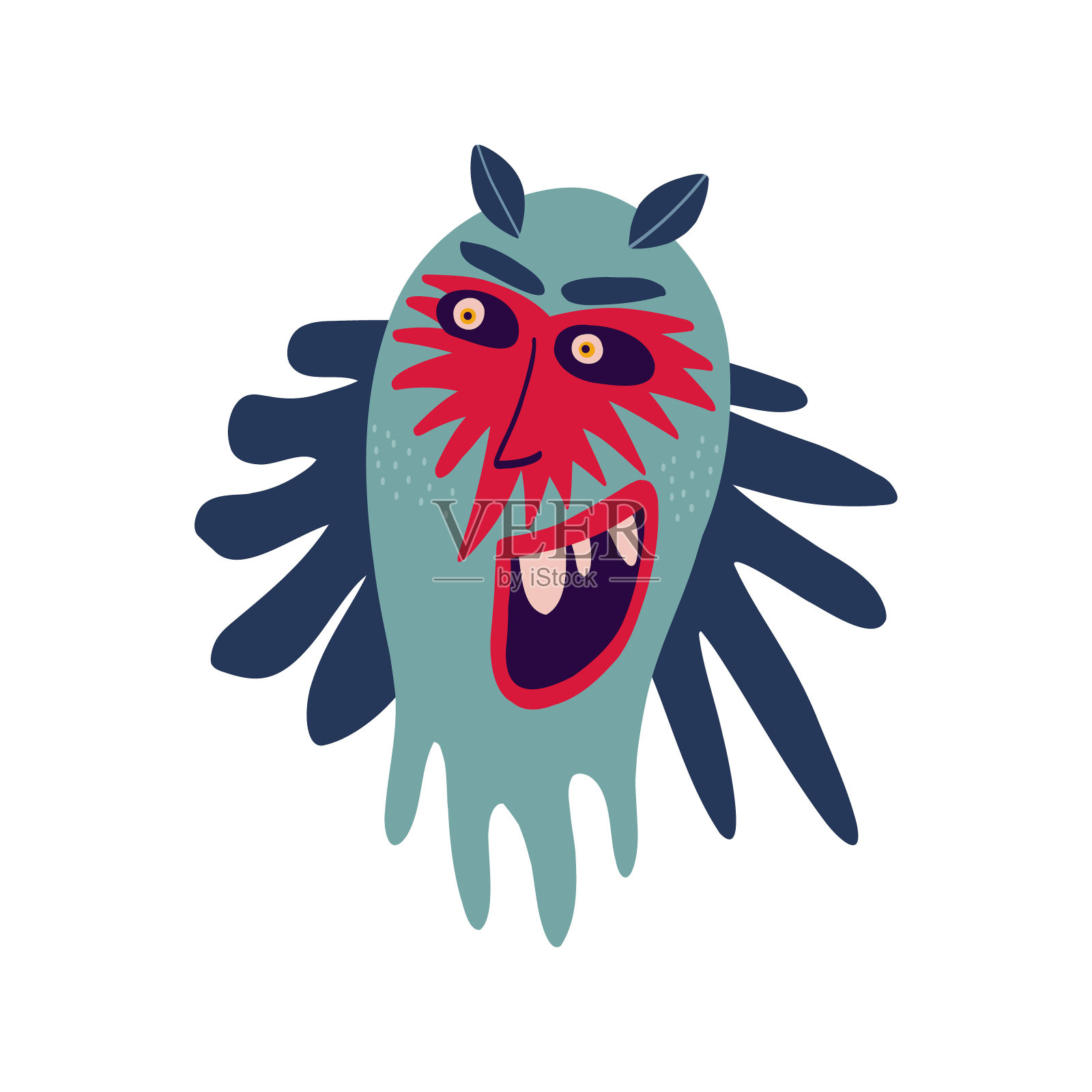 令人毛骨悚然的时髦有趣的角色怪物杜松子酒与滑稽的笑脸插画图片素材