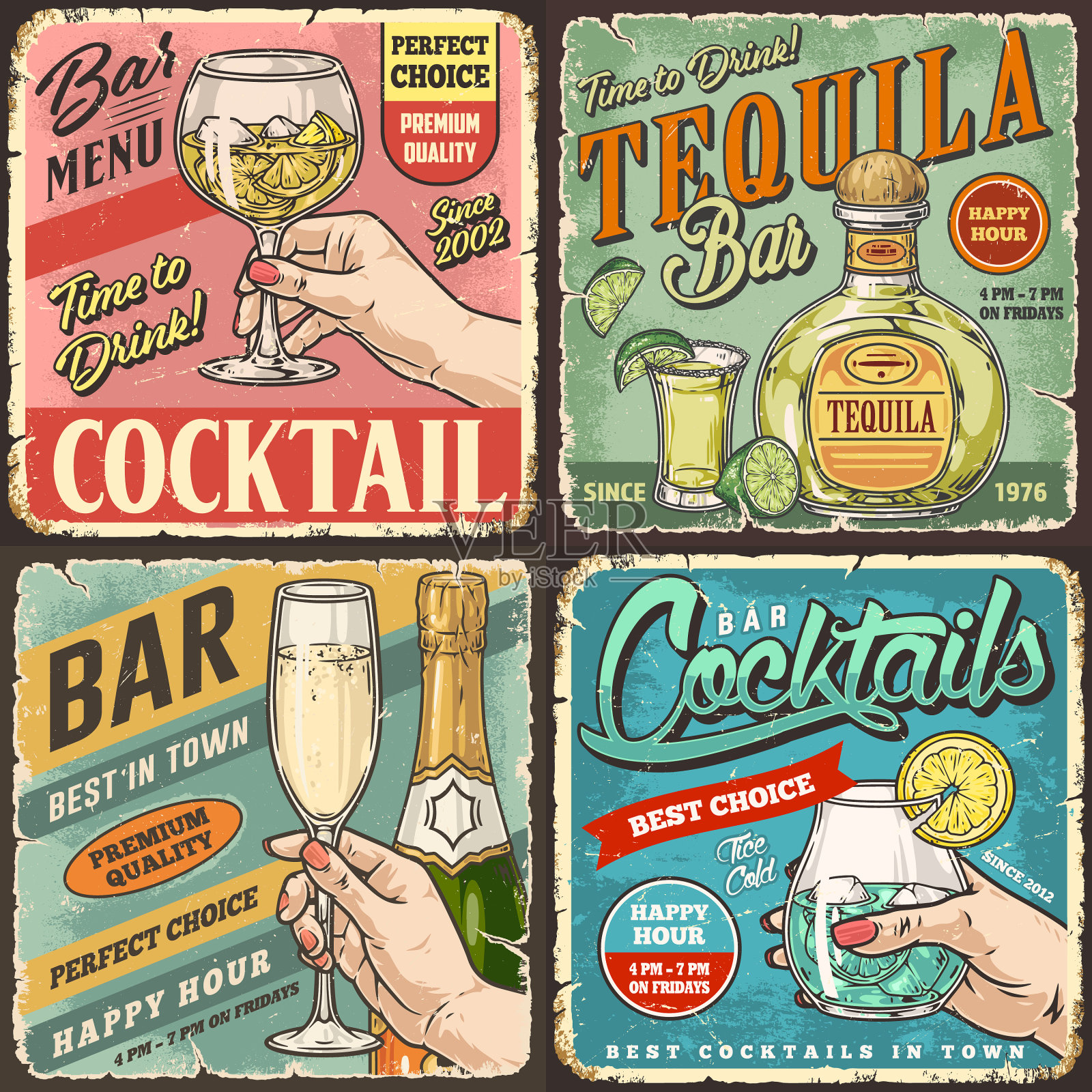 酒吧的豪饮集海报色彩斑斓插画图片素材