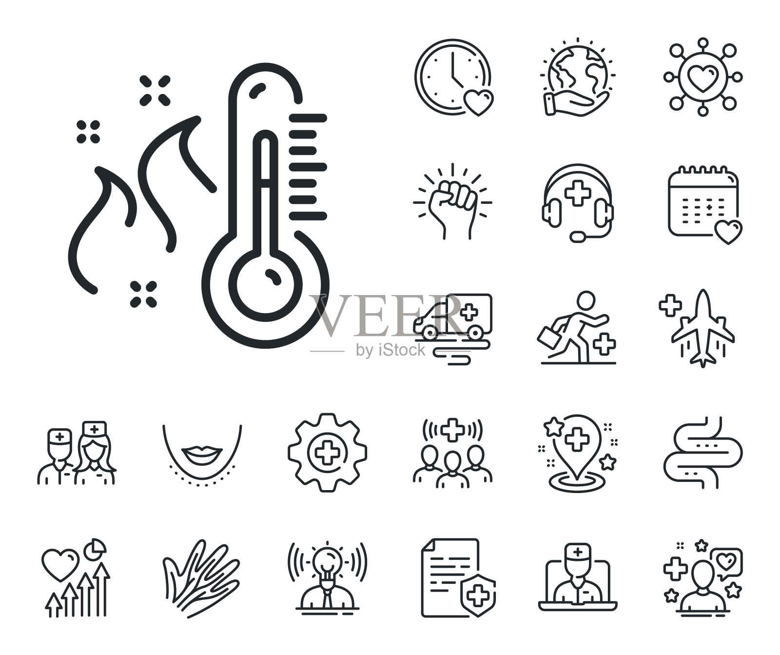 高温度计线图标温度诊断插画图片素材