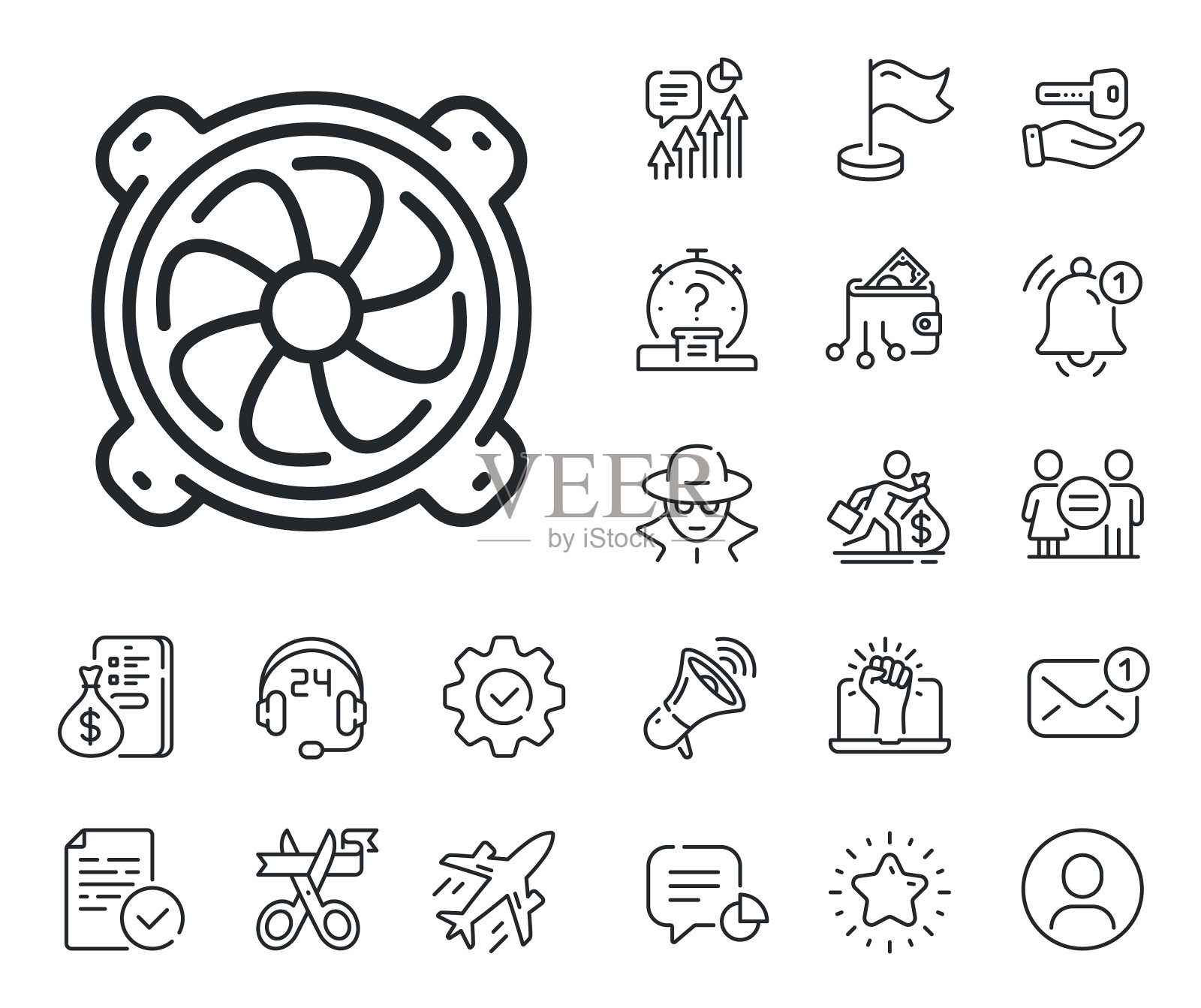 电脑冷却器线路图标PC风扇组件标志插画图片素材