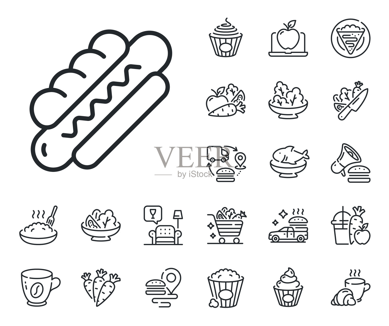 热狗线图标快餐标志可丽饼甜插画图片素材