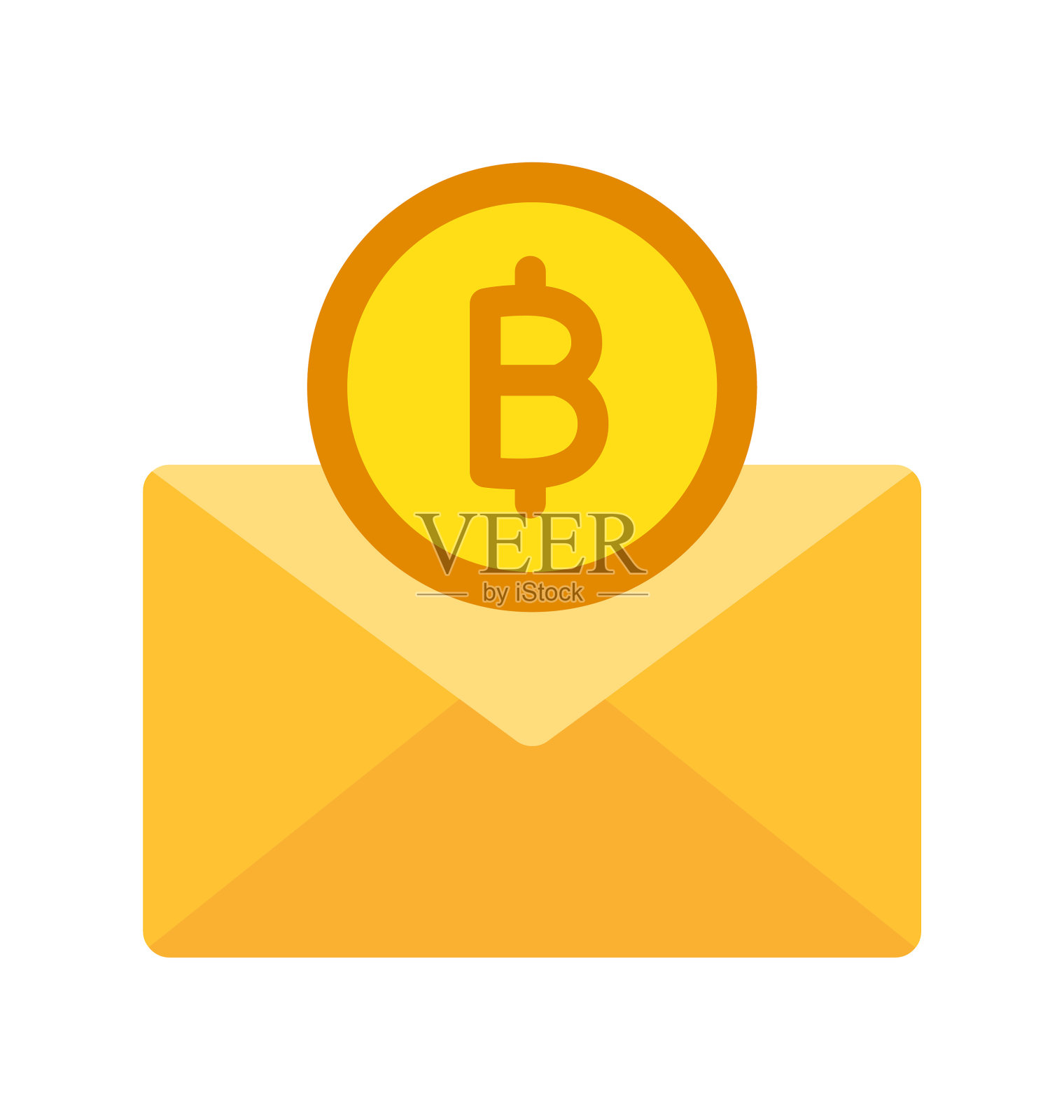 比特币信封，比特币邮件，比特币邮资，加密货币信封完全可编辑的矢量图标插画图片素材