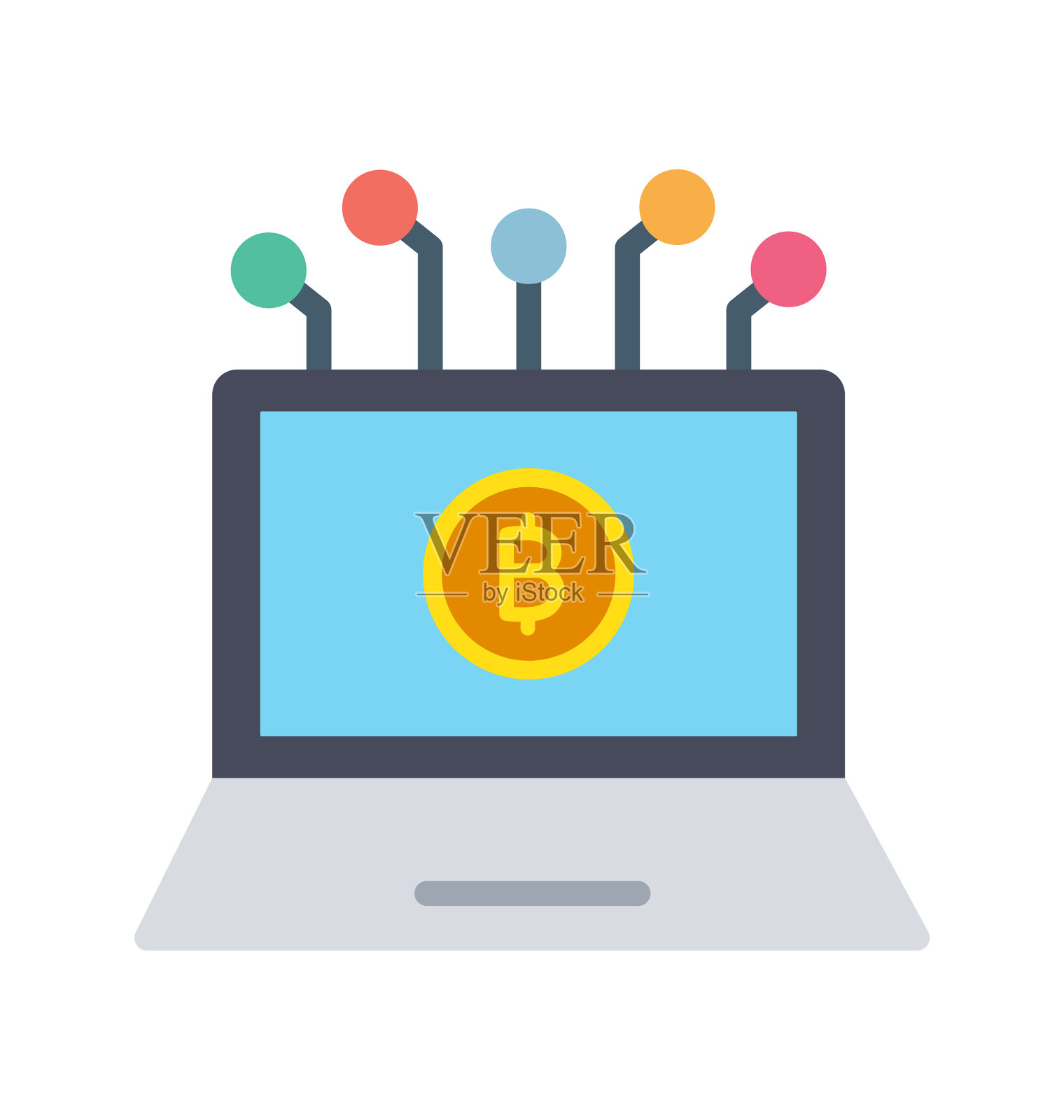 数字货币，媒介交换，在线交换，笔记本电脑完全可编辑的矢量图标插画图片素材