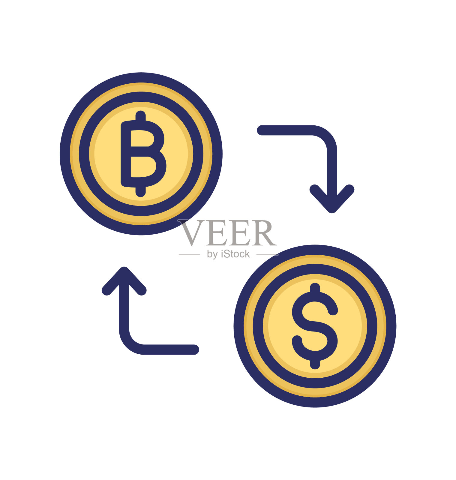 比特币货币兑换，比特币兑换，比特币交易平台，比特币买卖完全可编辑矢量图标插画图片素材