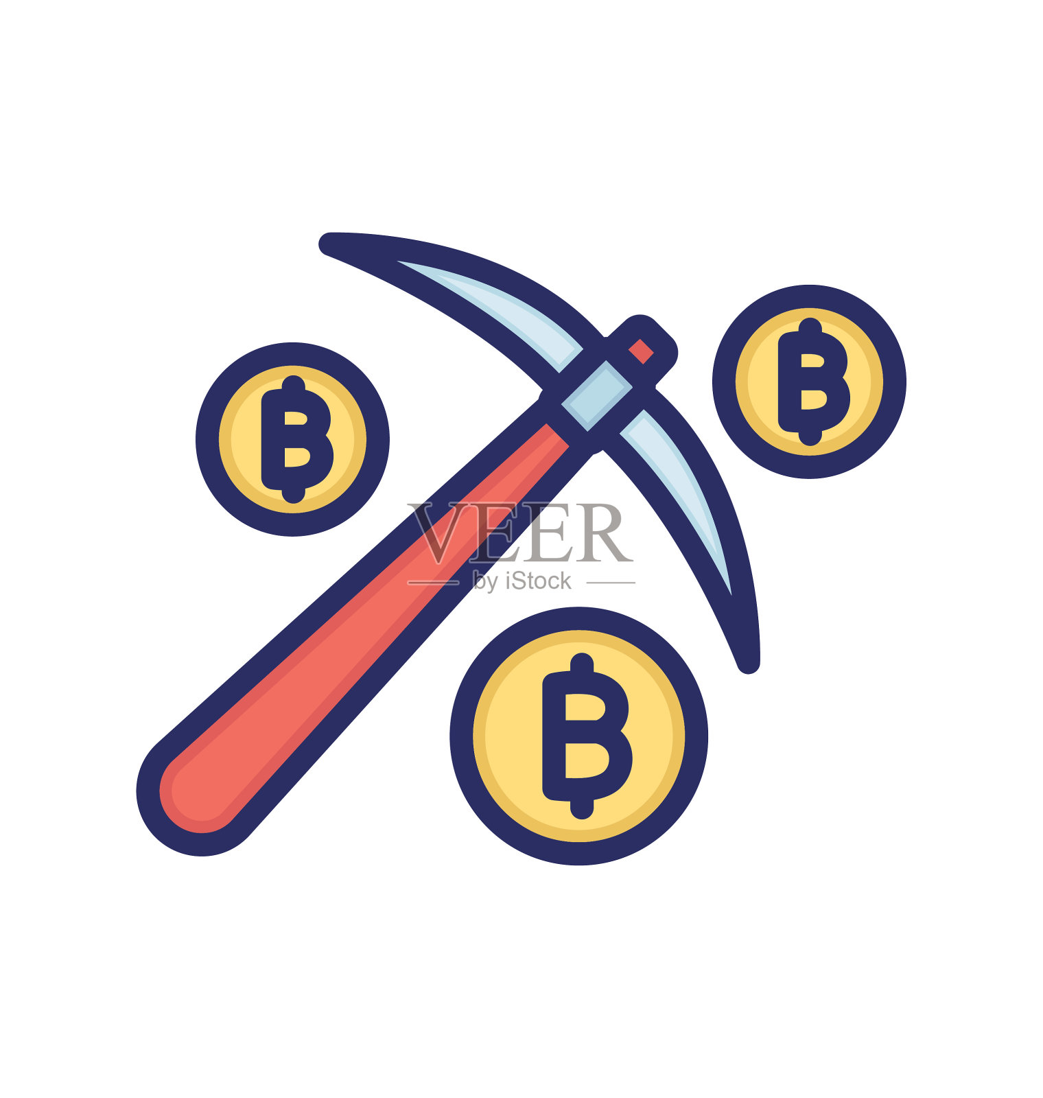 比特币挖矿，比特币支付流程，比特币交易流程，加密货币挖矿完全可编辑的矢量图标插画图片素材