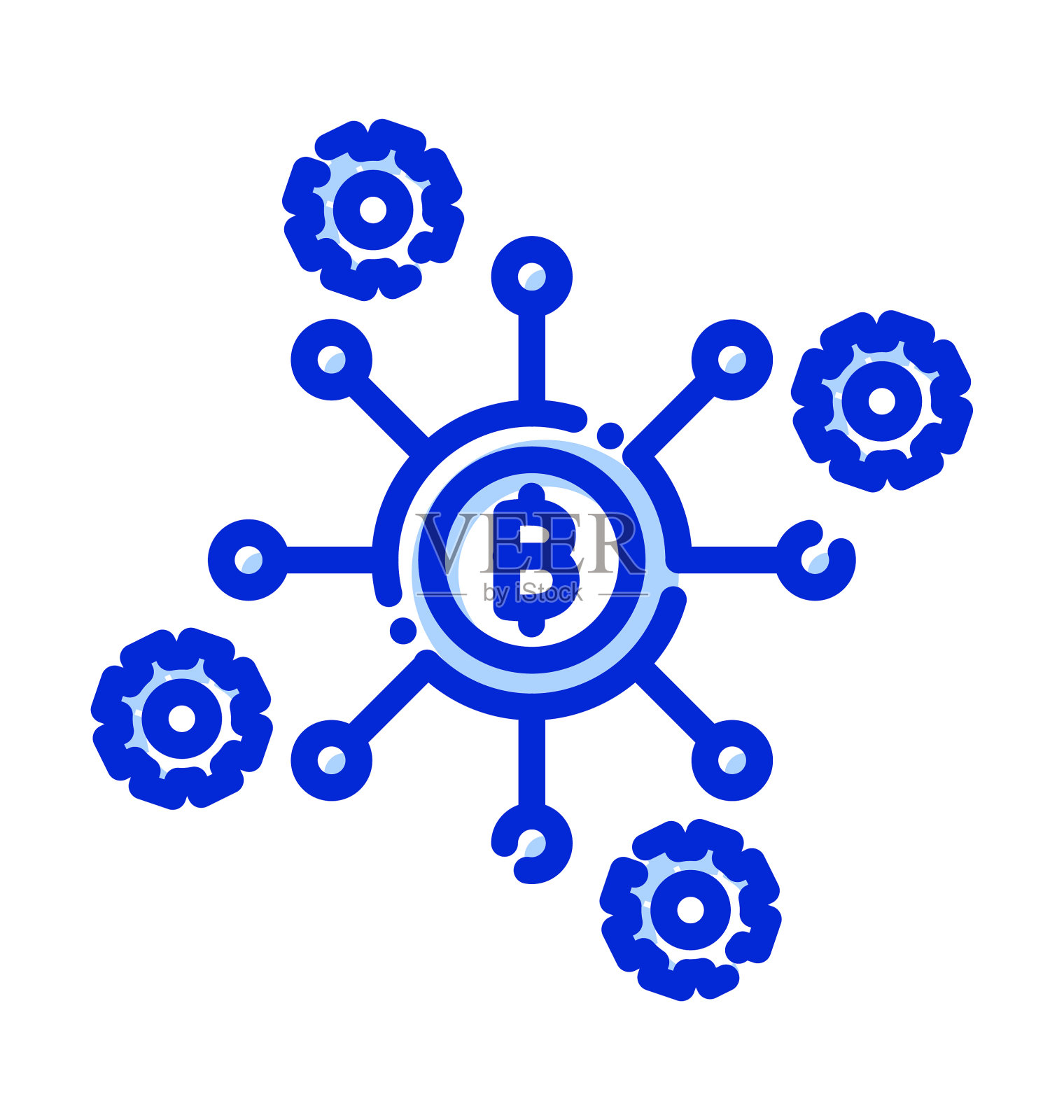 比特币网络，比特币节点，区块链，比特币核心，完全可编辑的矢量图标插画图片素材