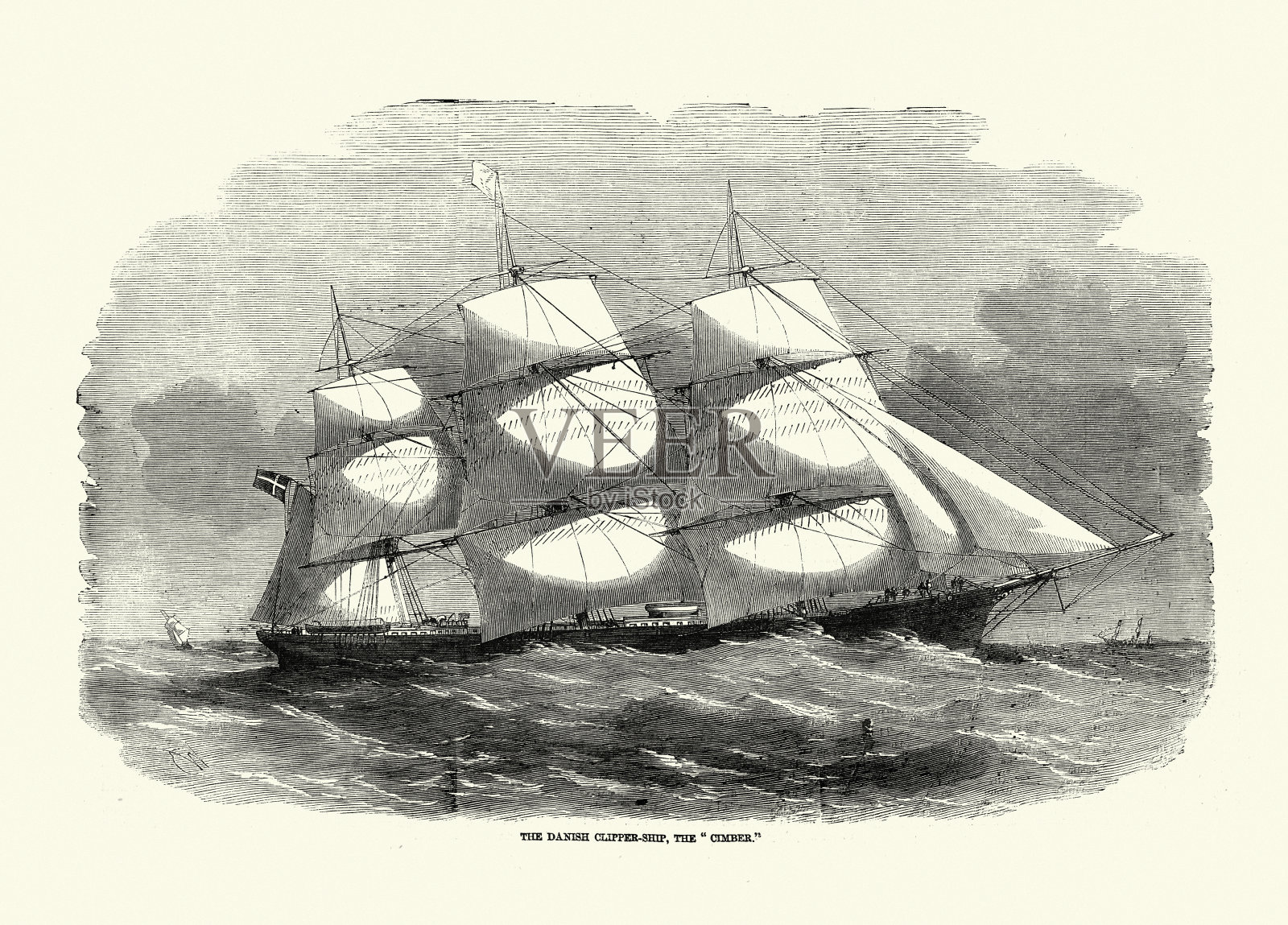 丹麦快船，辛伯，维多利亚，商船，19世纪50年代和19世纪插画图片素材
