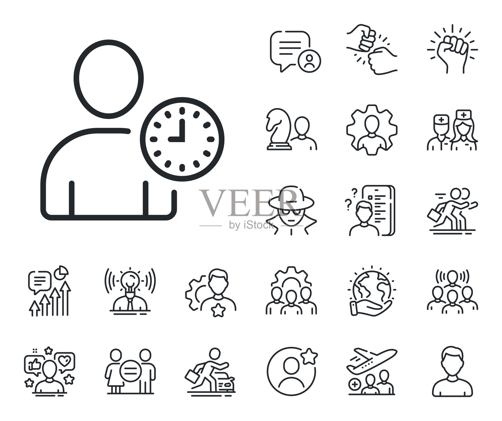 用户与时钟线图标配置文件头像标志插画图片素材