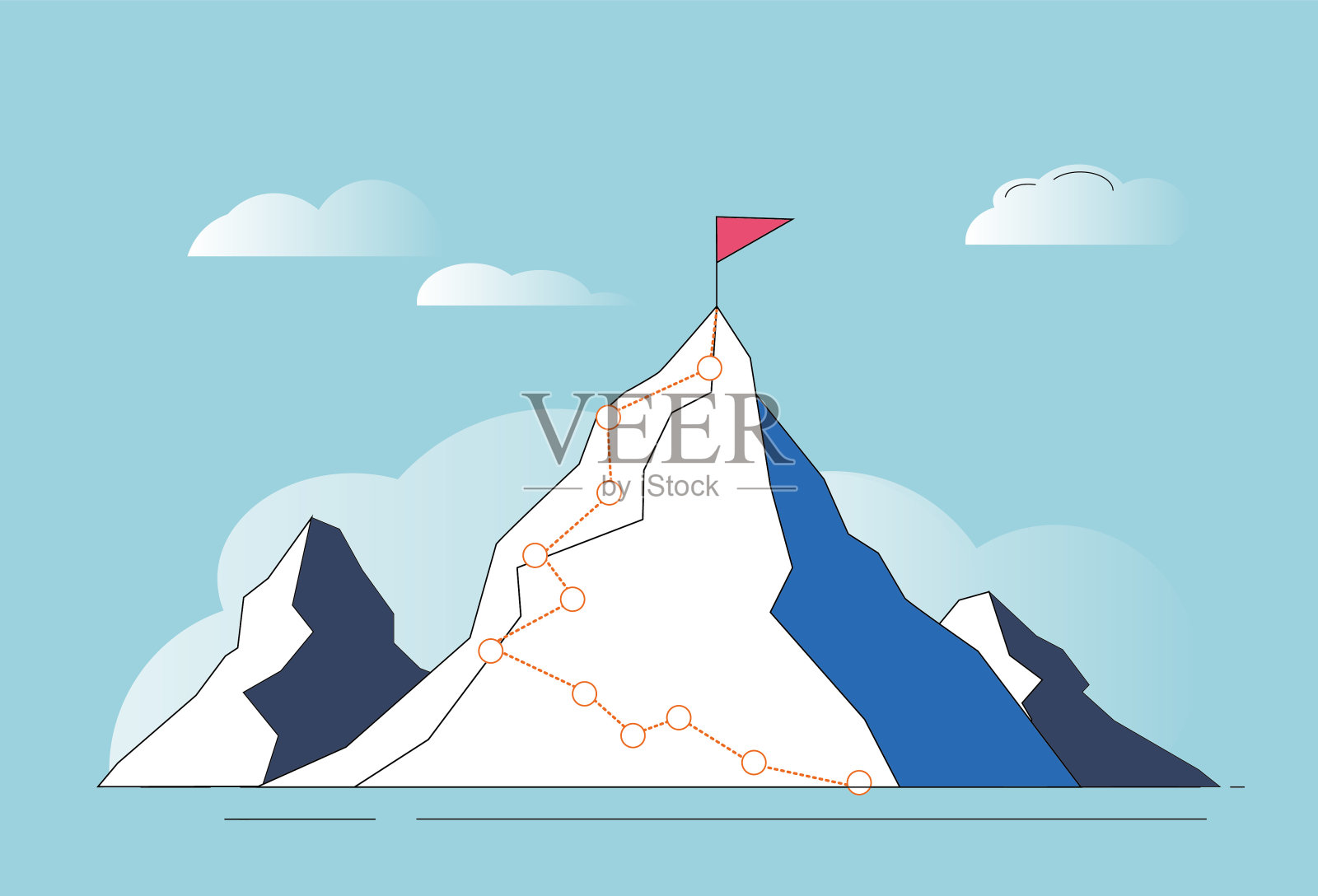 山、旗、目标、线。插画图片素材