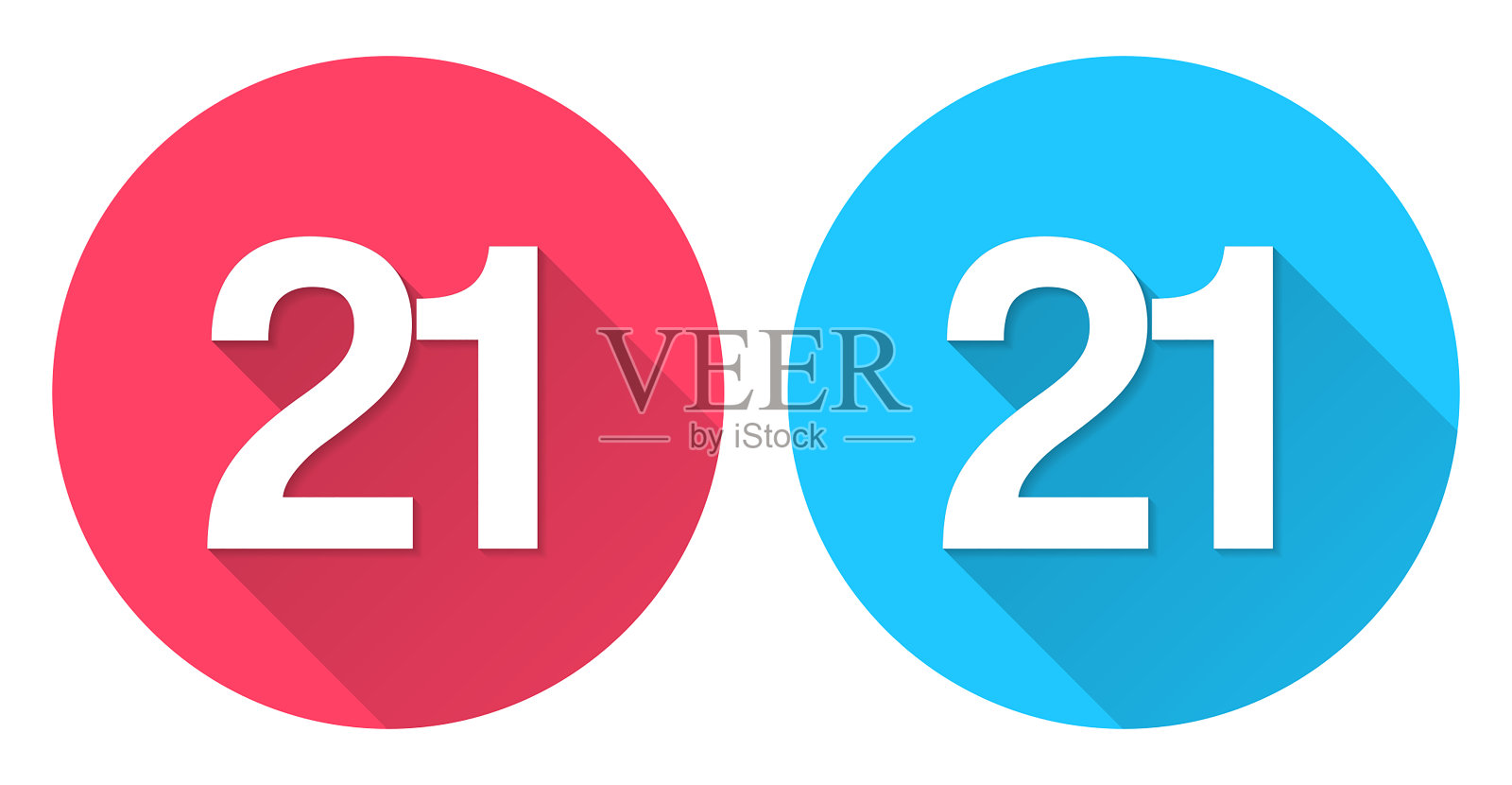 21 - 21号。圆形图标与长阴影在红色或蓝色的背景插画图片素材