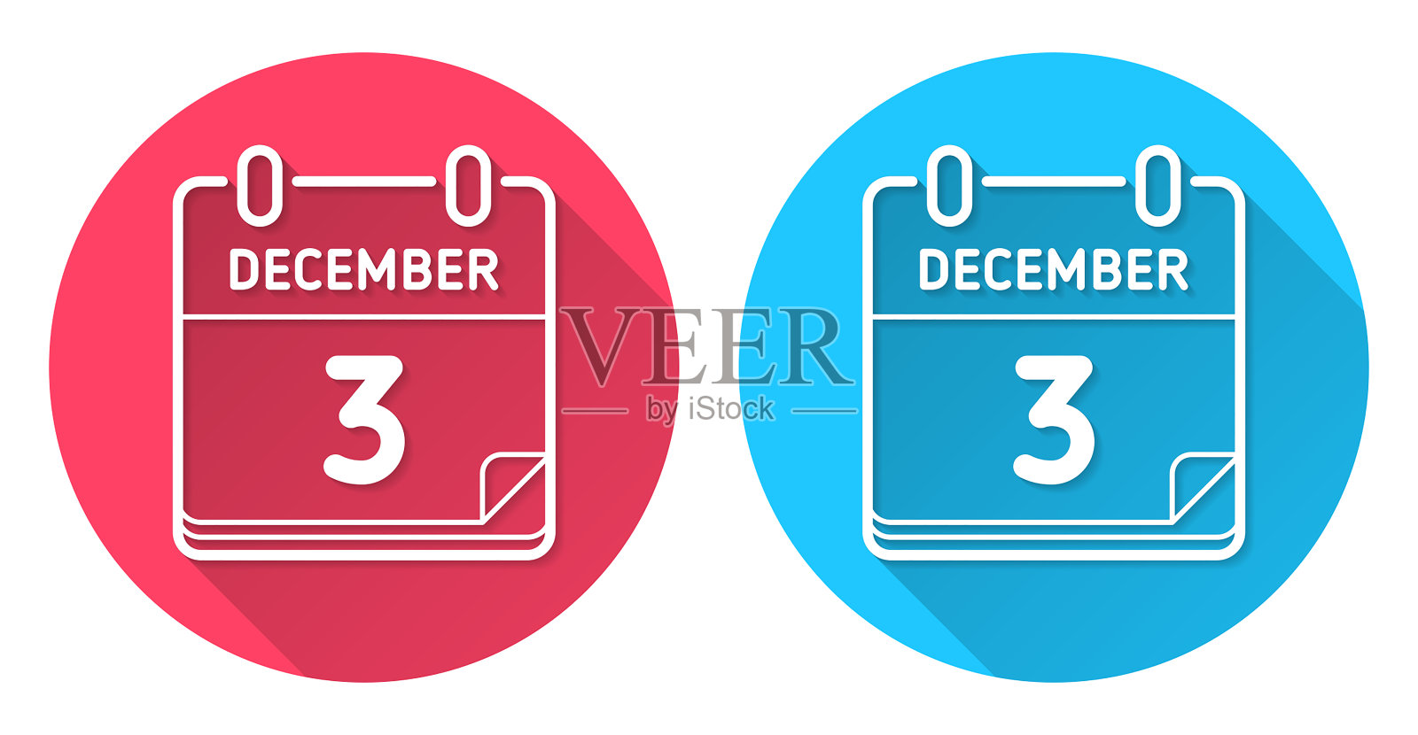 12月3日。圆形图标与长阴影在红色或蓝色的背景插画图片素材