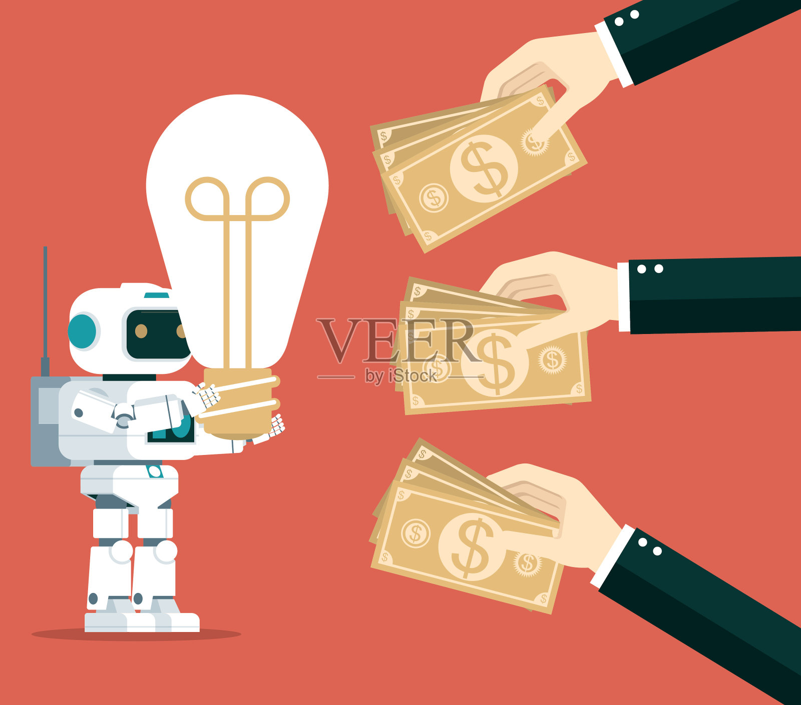 机器人灯泡插画图片素材