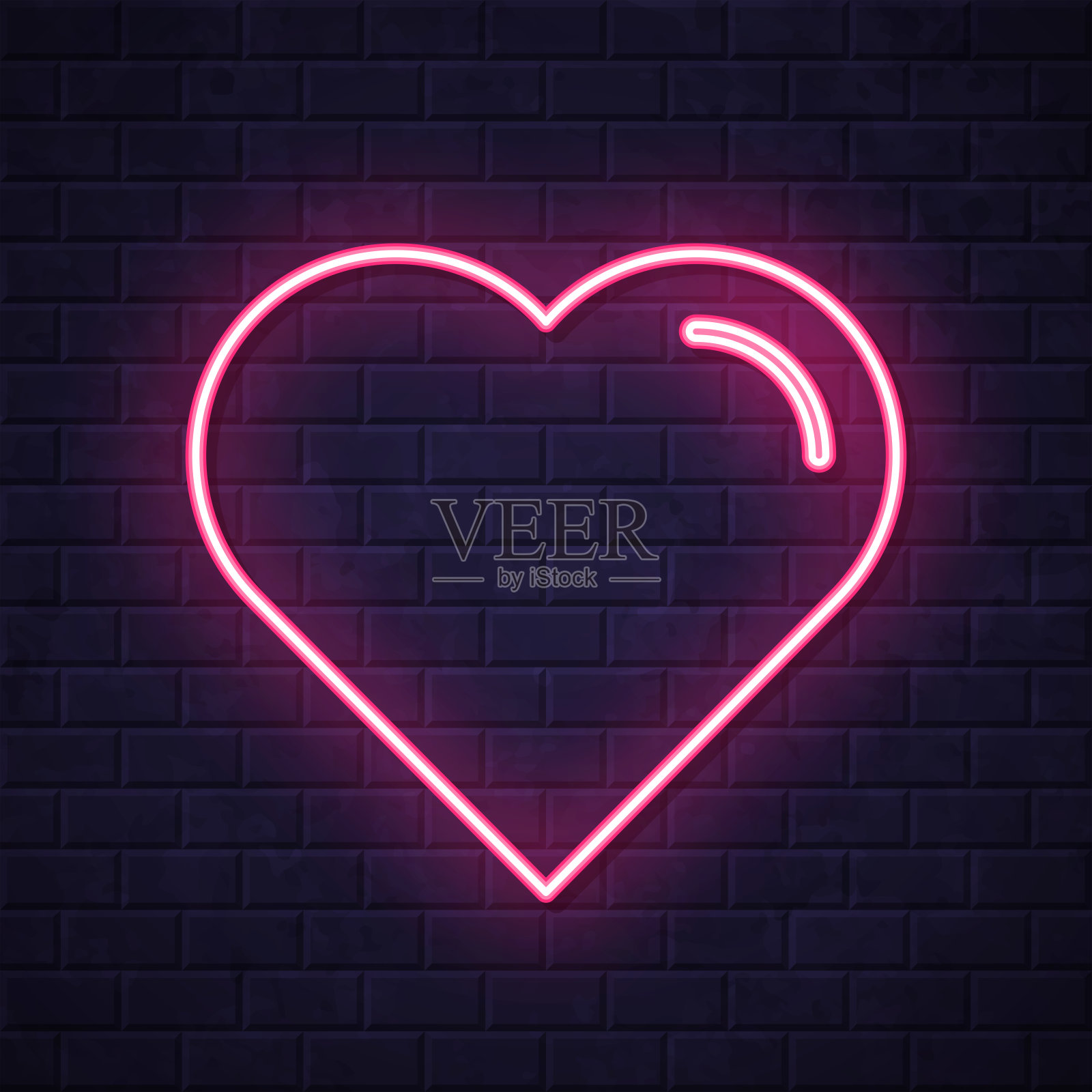 霓虹灯爱心砖墙背景插画图片素材
